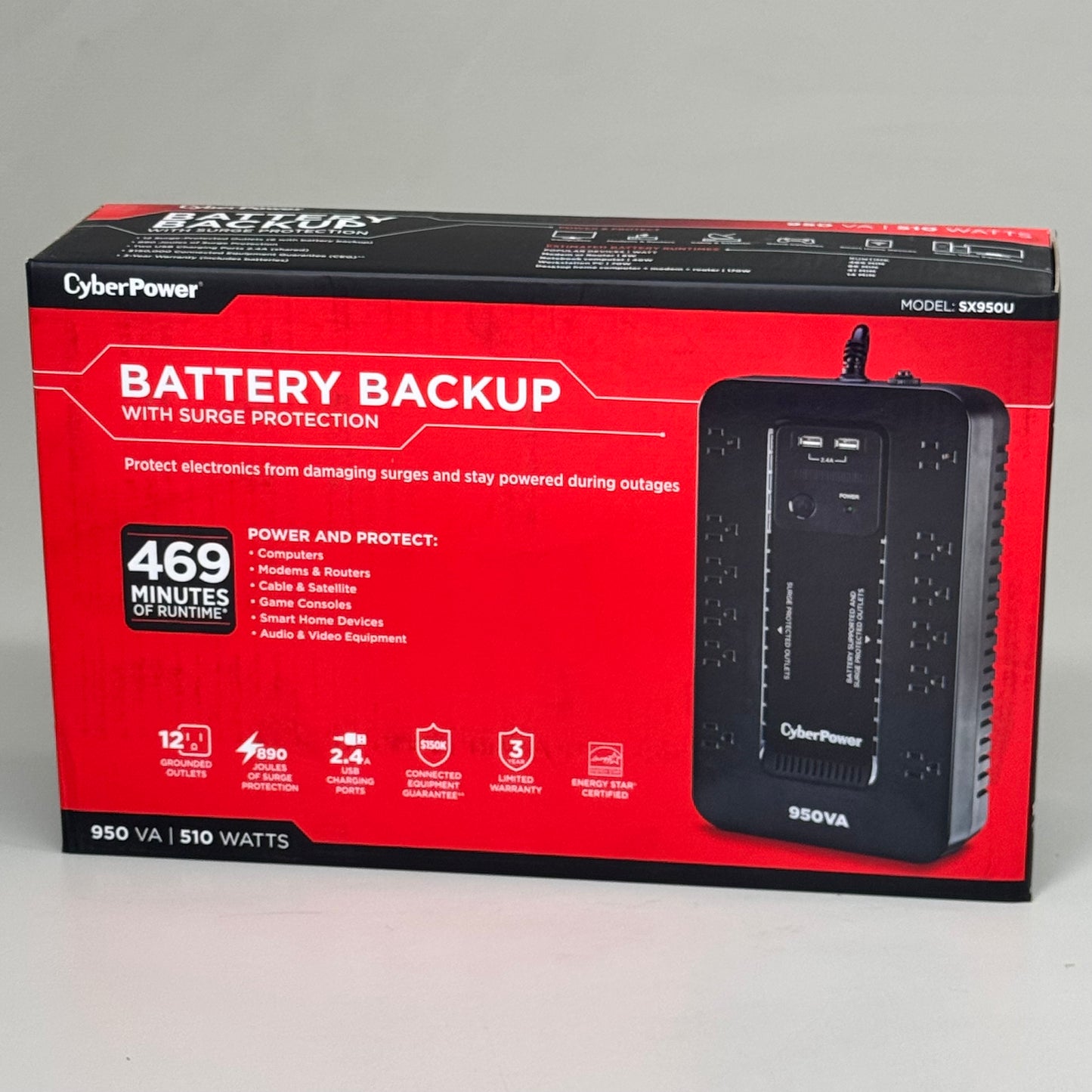 CYBER POWER Battery Backup w/ Surge Protection 469 Minutes Running 150W SX950U