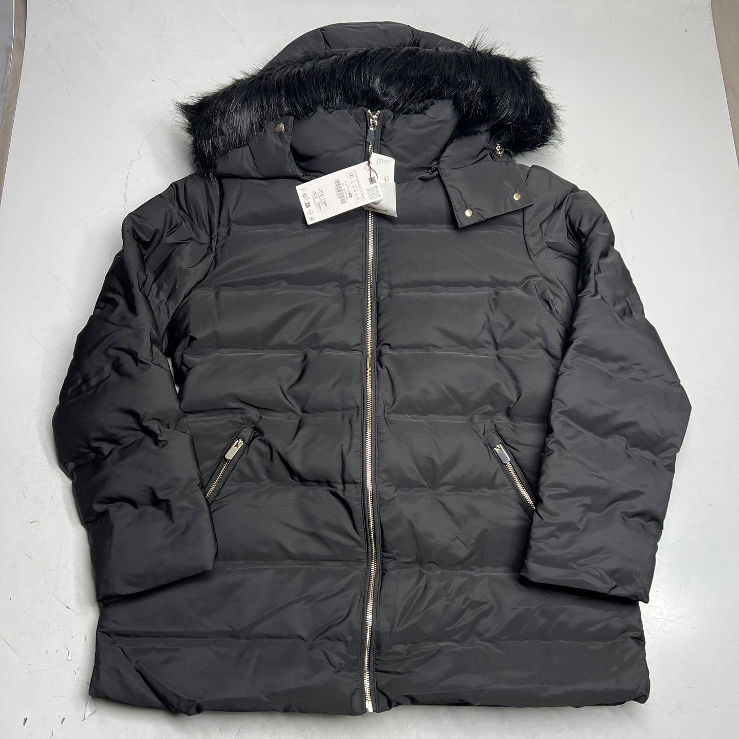 ZA@ ZARA Winter Coat W/ Faux Fur Hood Women's Sz XXL Black/Gold