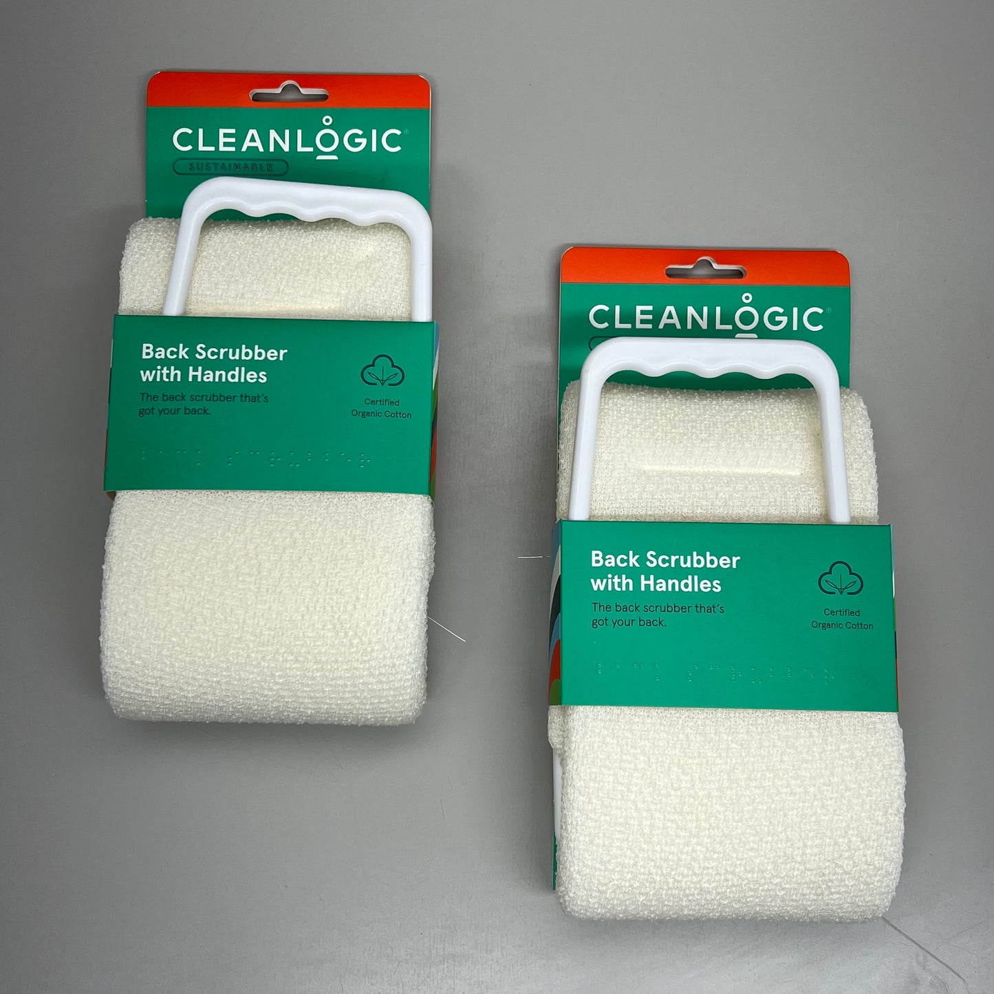 CLEANLOGIC (2 PACK) 30 Day Life Span Back Scrubber With Handles White 1200219