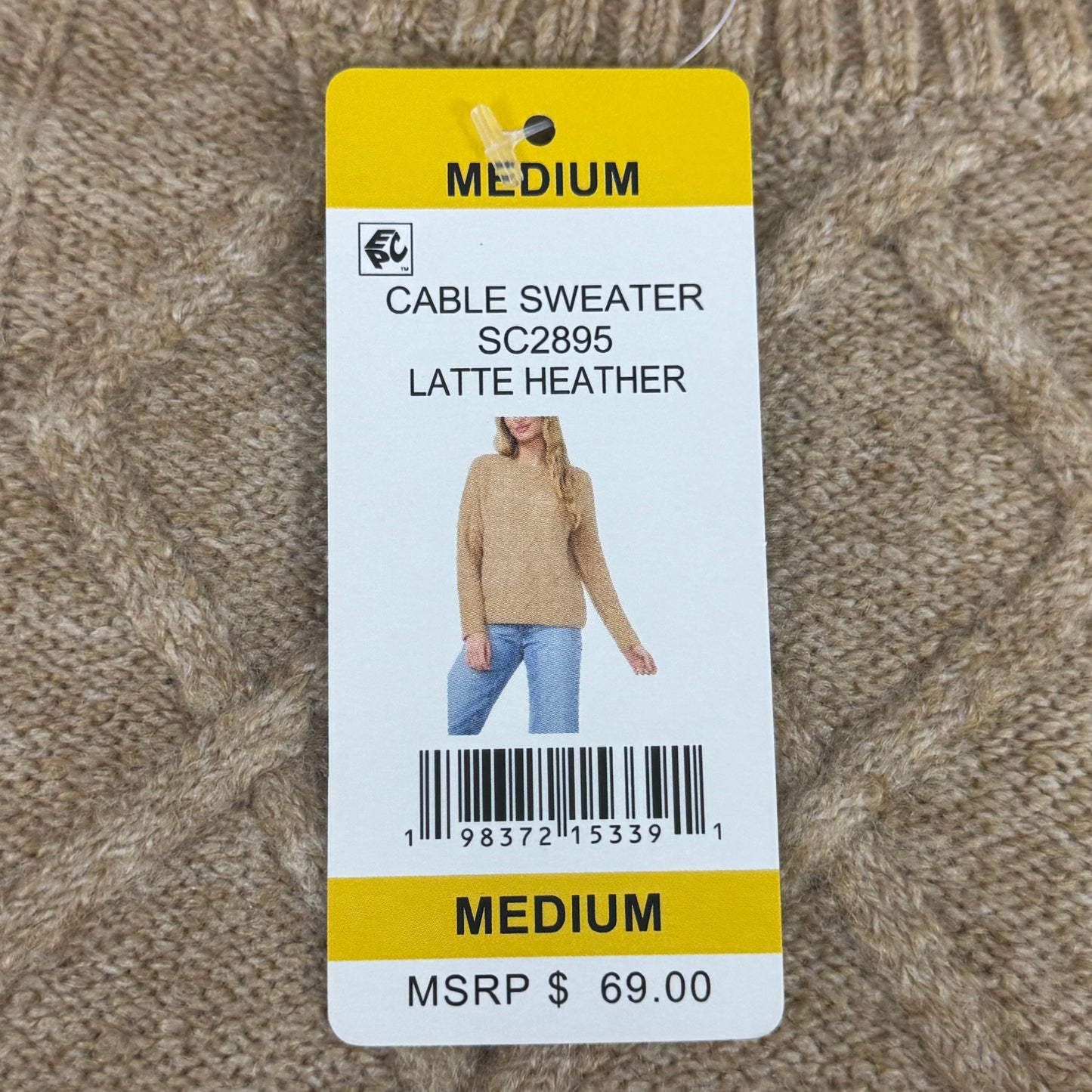 VINCE CAMUTO Cable Knit Sweater Women's Sz-M Latte Heather SC2895