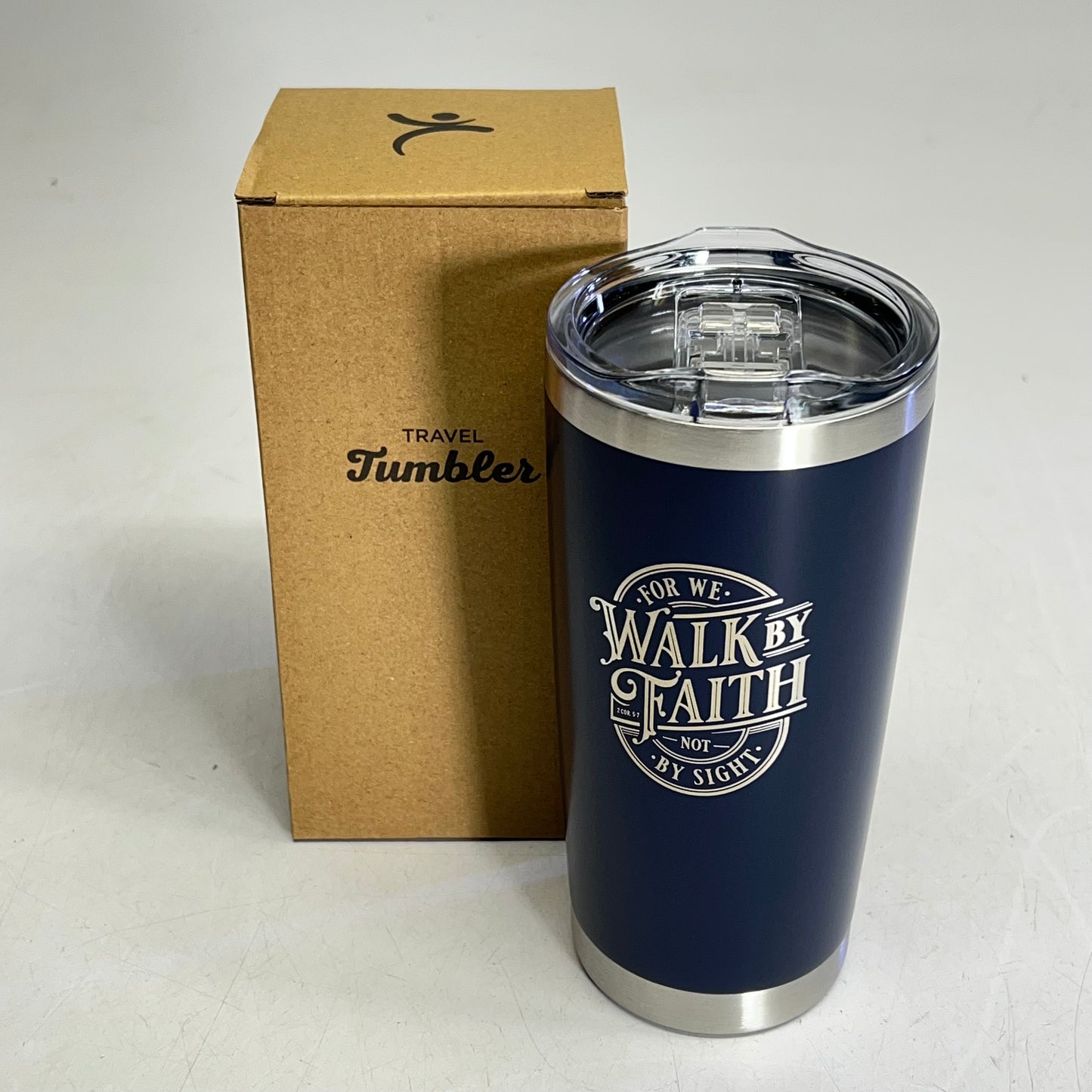 CHRISTIAN ART GIFTS Corinthians 5:7 Stainless Steel Travel Tumbler 18 Fl Oz Blue