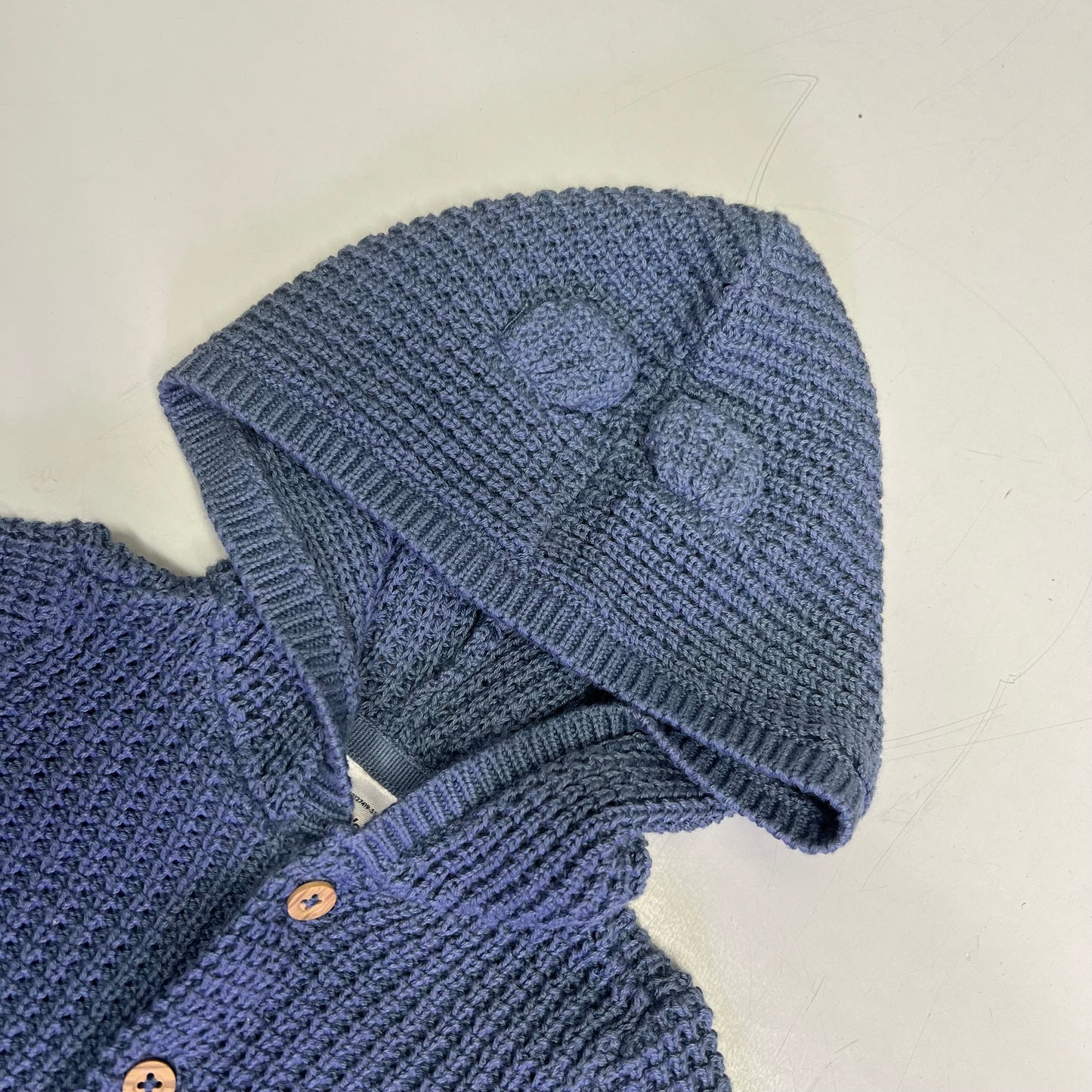 CARTERS Hooded Button Up Waffle Knit Cardigan Boy's Sz 3M Navy Blue IS941510