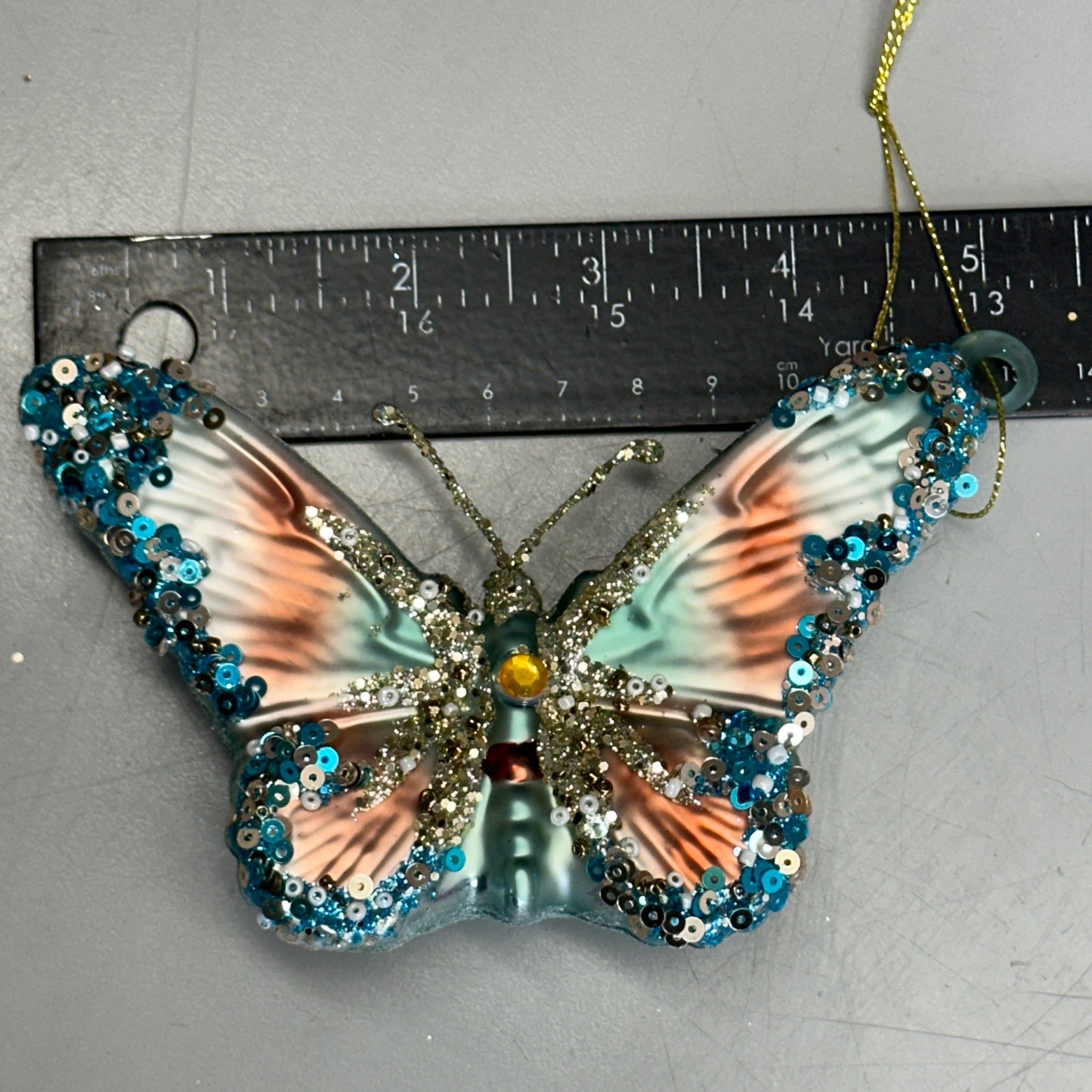 KURT S. ADLER Glass Butterfly Christmas Ornament 3“ Teal Blue F2335