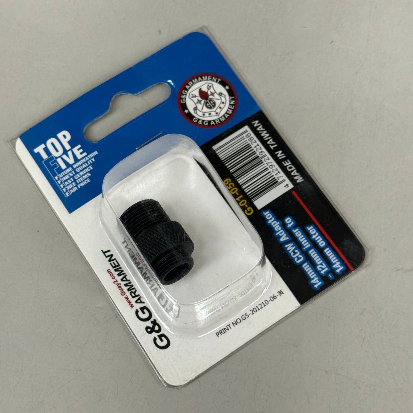 G & G ARMANMENT 14mm CCW Adaptor 12mm Inner to 14mm Outer Black G-01-059