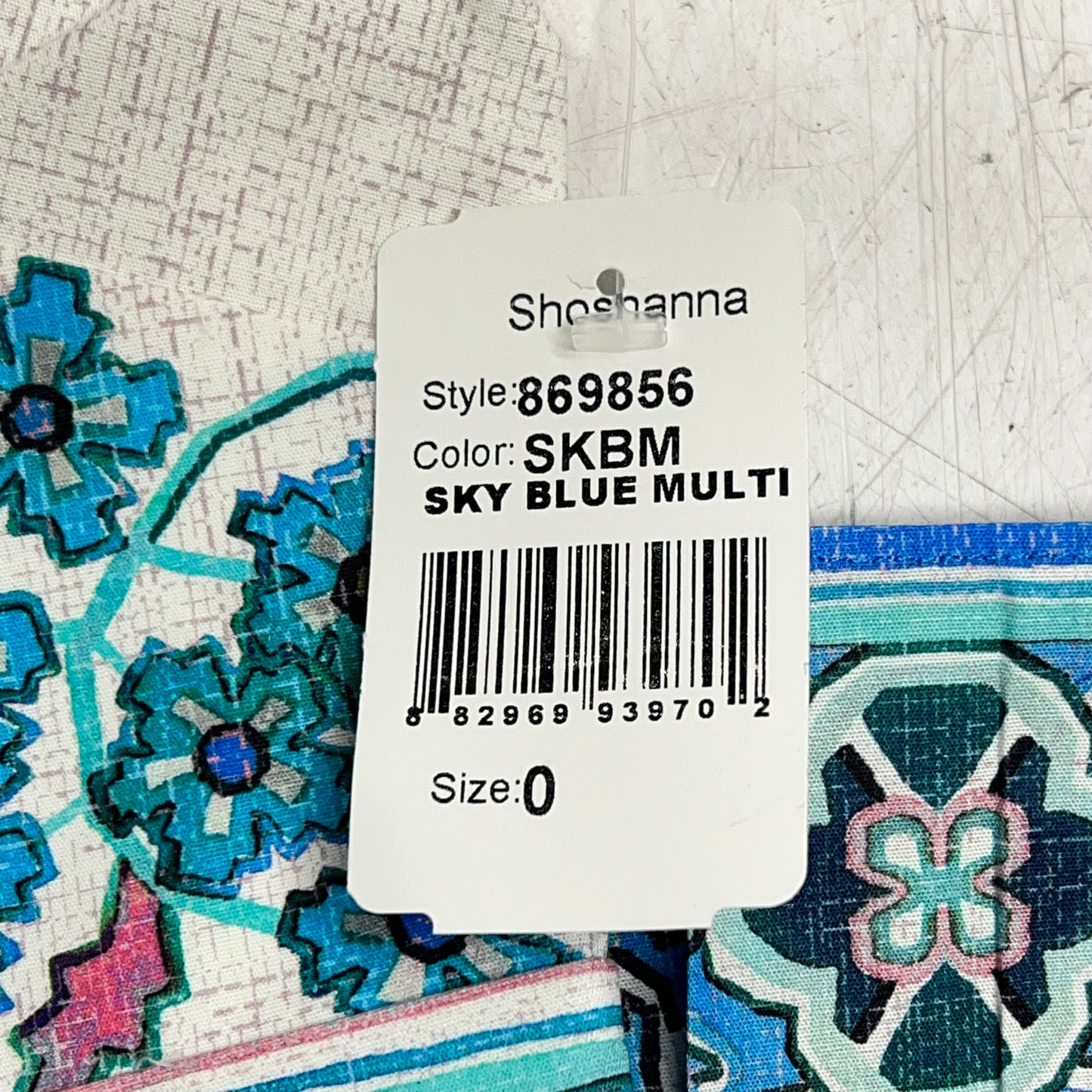 SHOSHANNA Alma Dress Flattering Midi Stretch Cotton Women's Sz 0 Sky Blue Multi