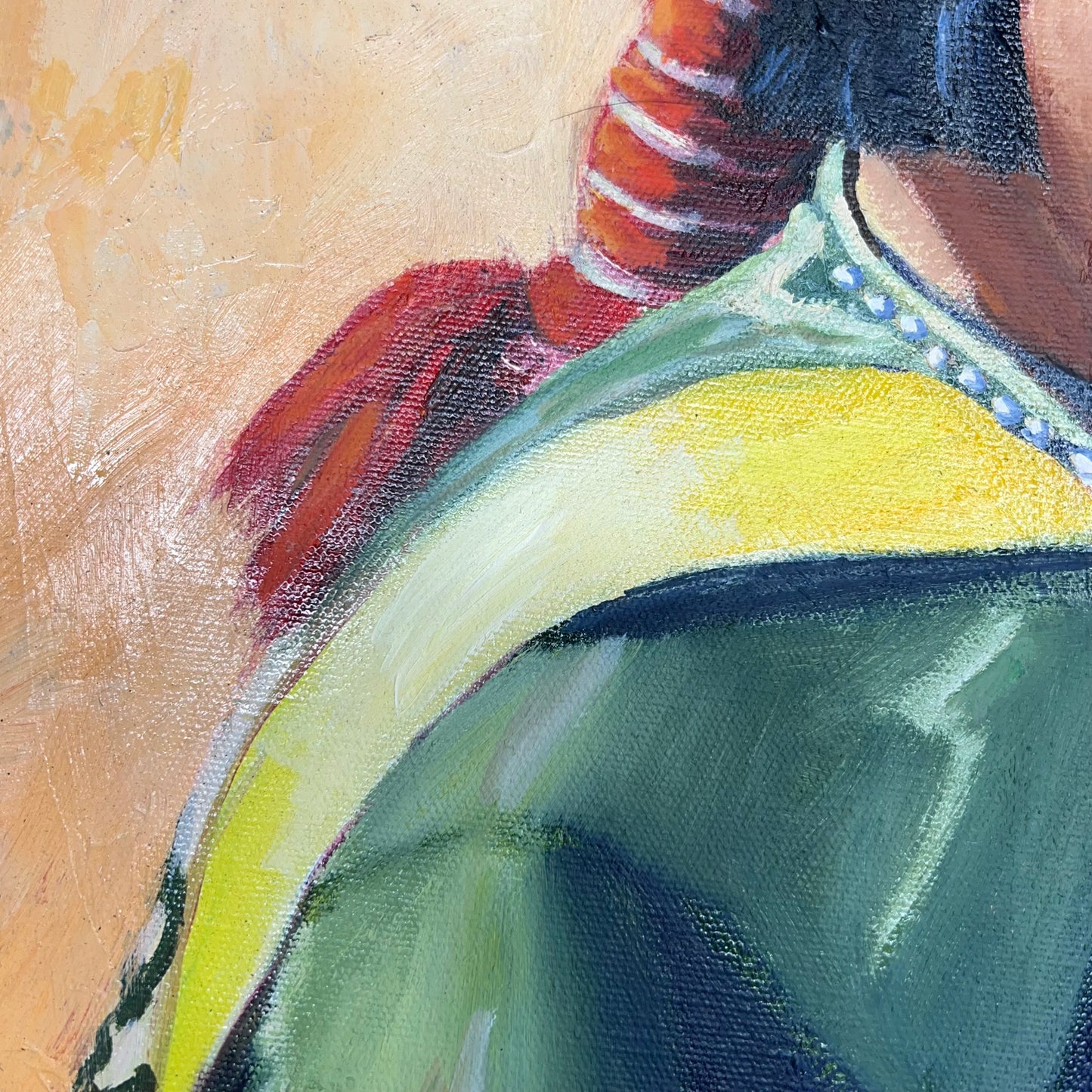 VERNA MARIE (CAMPBELL) Native W/ Head Pot Oil Painting On Canvas 24"x18" (As-is)