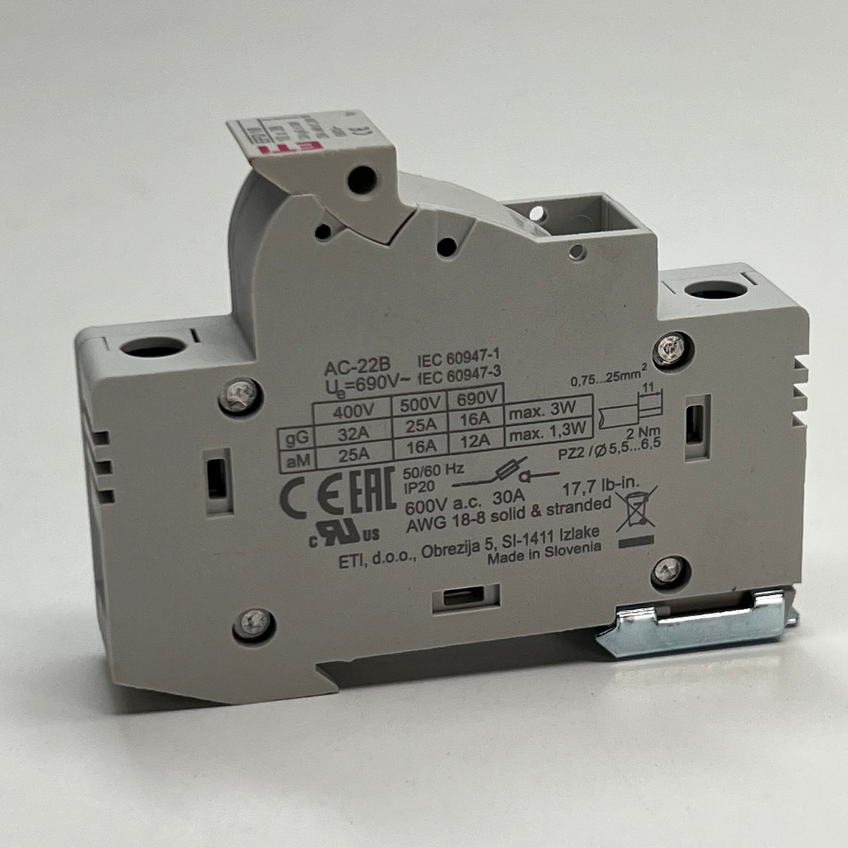 ETI (2 PACK) Modular Fuse Holder 1-Pole 30A 600V LEC/UL Din Rail Mount - White 002540001
