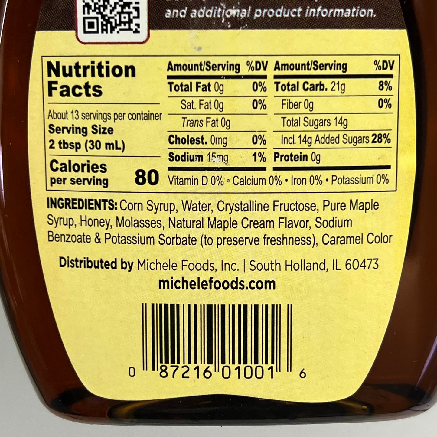 ZA@  MICHELE'S (2 PACK) Gourmet Maple Creme Syrup 13 Fl Oz BB 04/27