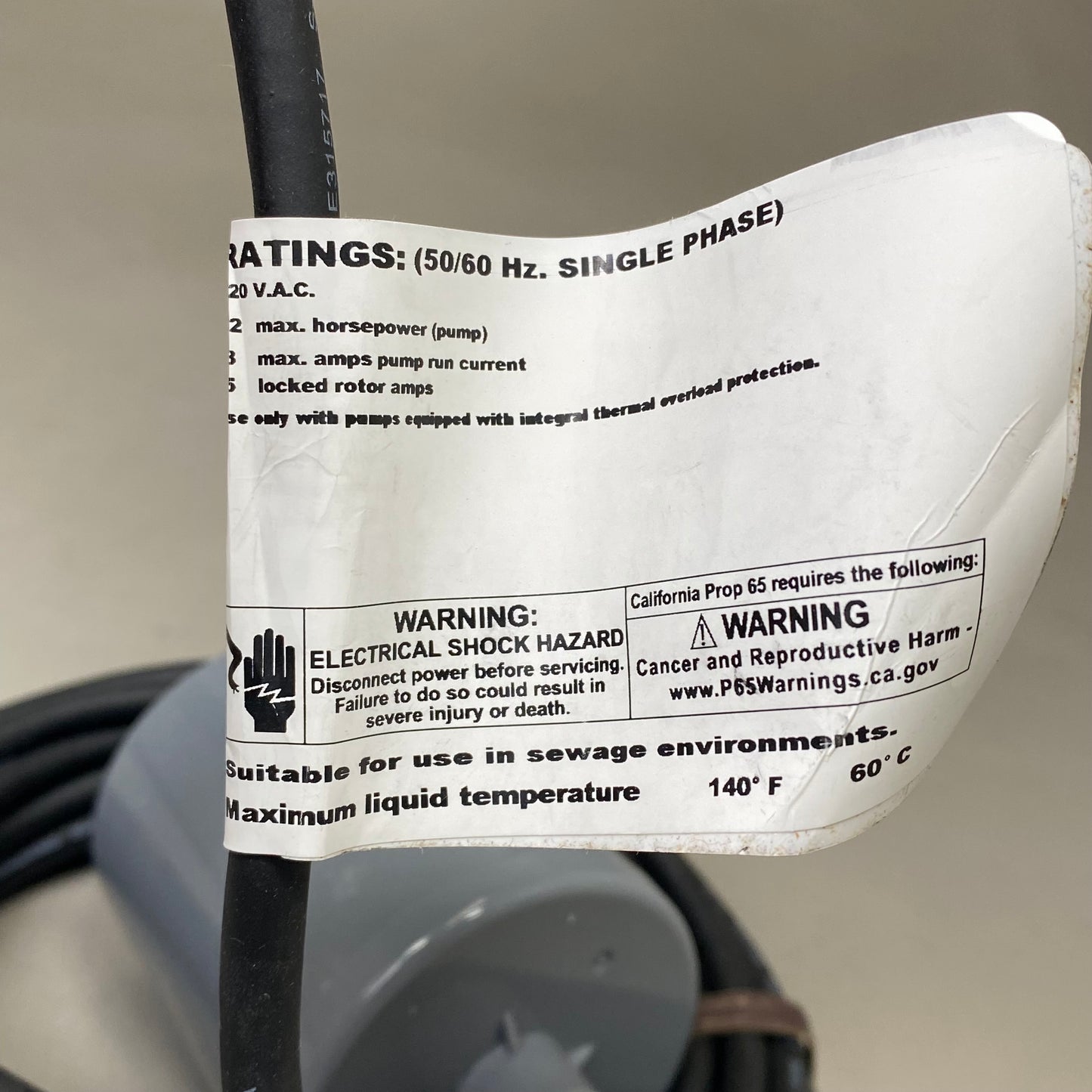 SJE Rhombus PumpMaster Pump Switch with Plug, 20Ft, 120V, Grey/Black