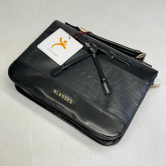 CHRISTIAN ART GIFTS "Blessed" Faux Leather Alligator Skin & Bow 7"x10" Black