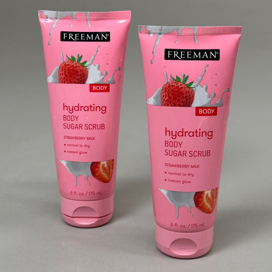 ZA@ FREEMAN (2 PACK) Hydrating Body Sugar Scrub Strawberry Milk Scent 6 fl oz B