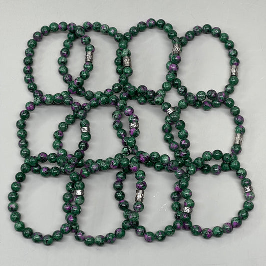 BEST WHOLESALE (12 PACK) Beaded Crystal Bracelets Silver Tree 3" Green/Purple