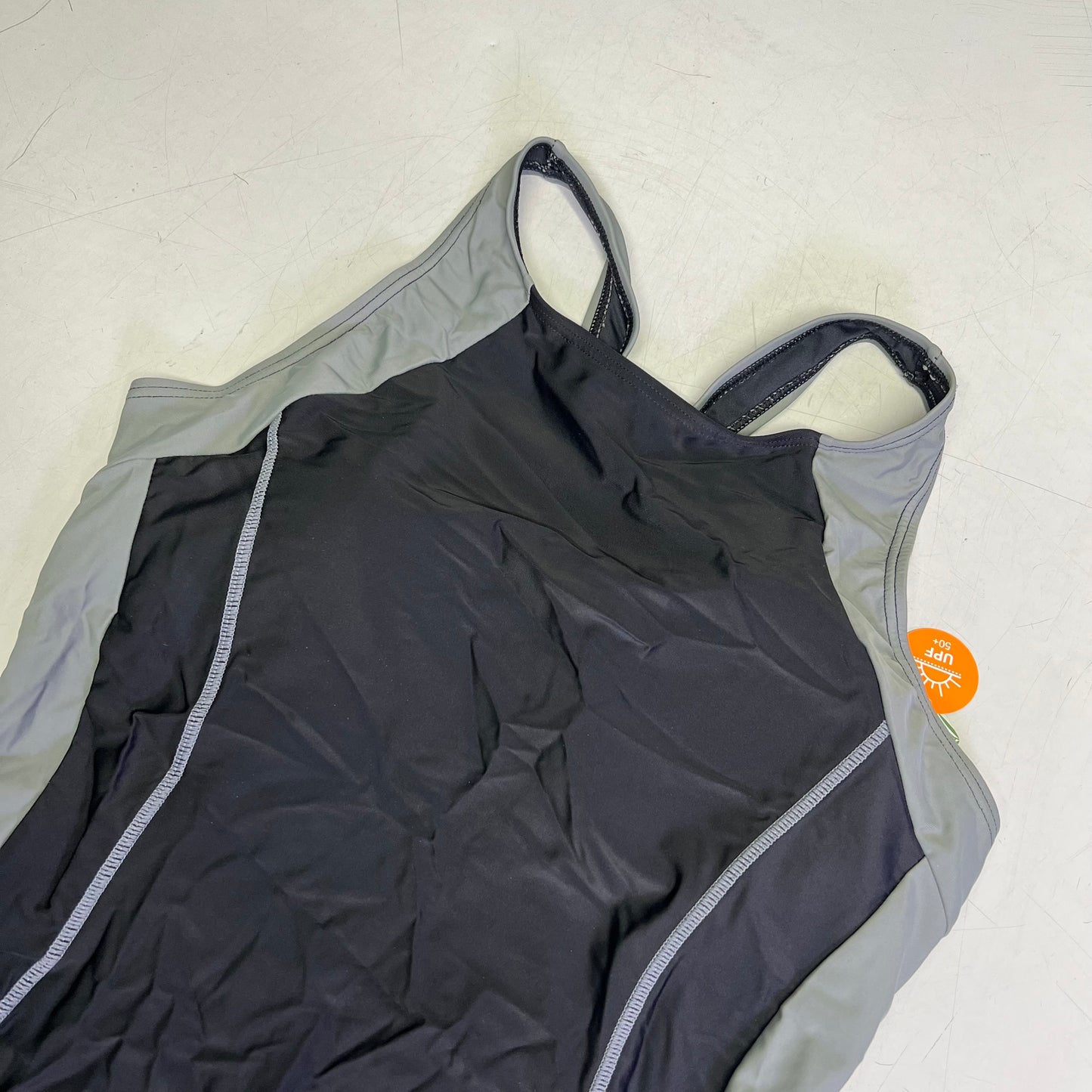 ATTRACO Slimming One Piece Athletic Racerback Swimsuit Women's Sz XL Black/Grey