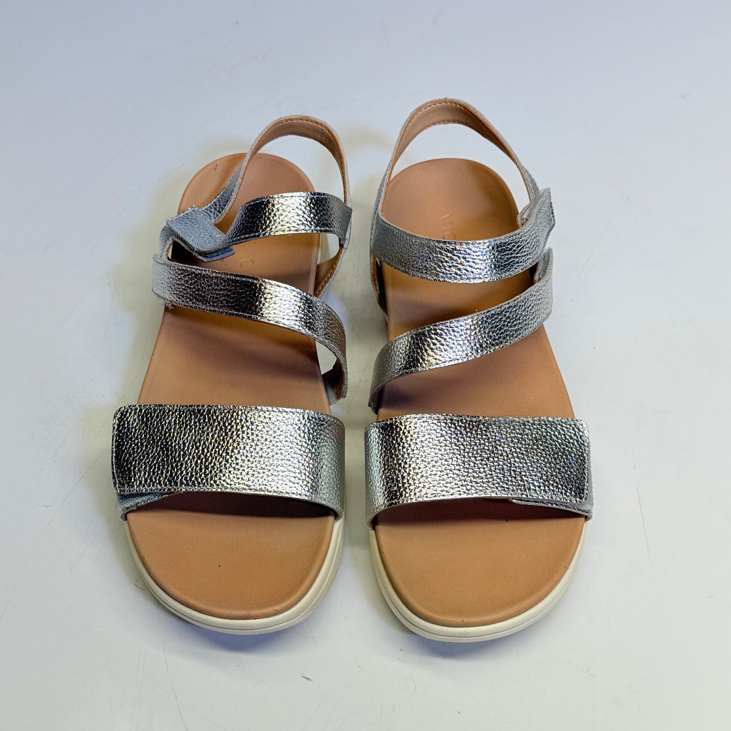 VIONIC Platform Sandals Sophia Leather Adjustable Sz 9W Silver New