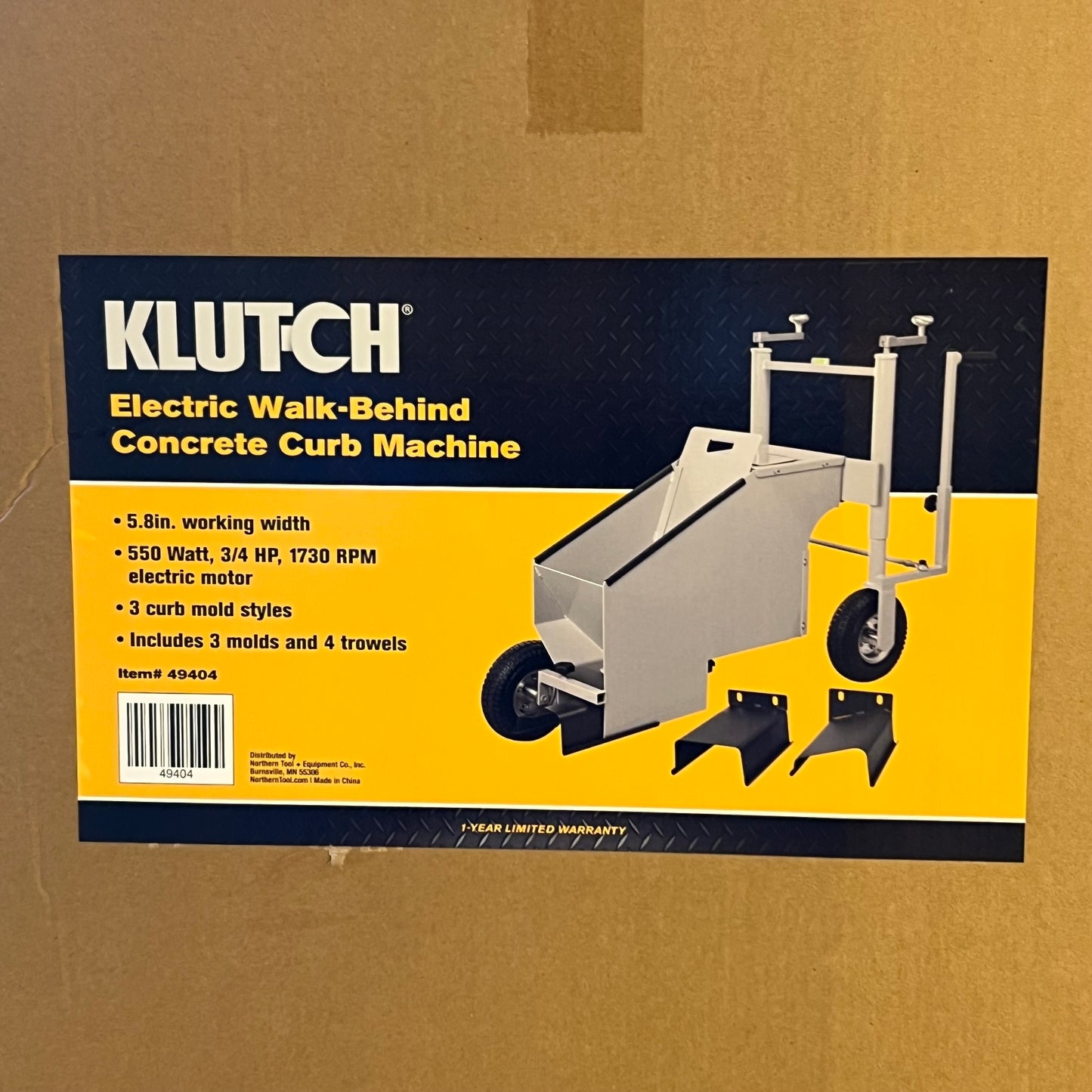 KLUT-CH Electric Walk-behind Concrete Curb Machine 550Watt, 1730RPM Sz 36"L x 17.5"W x 21"H, Grey 49404