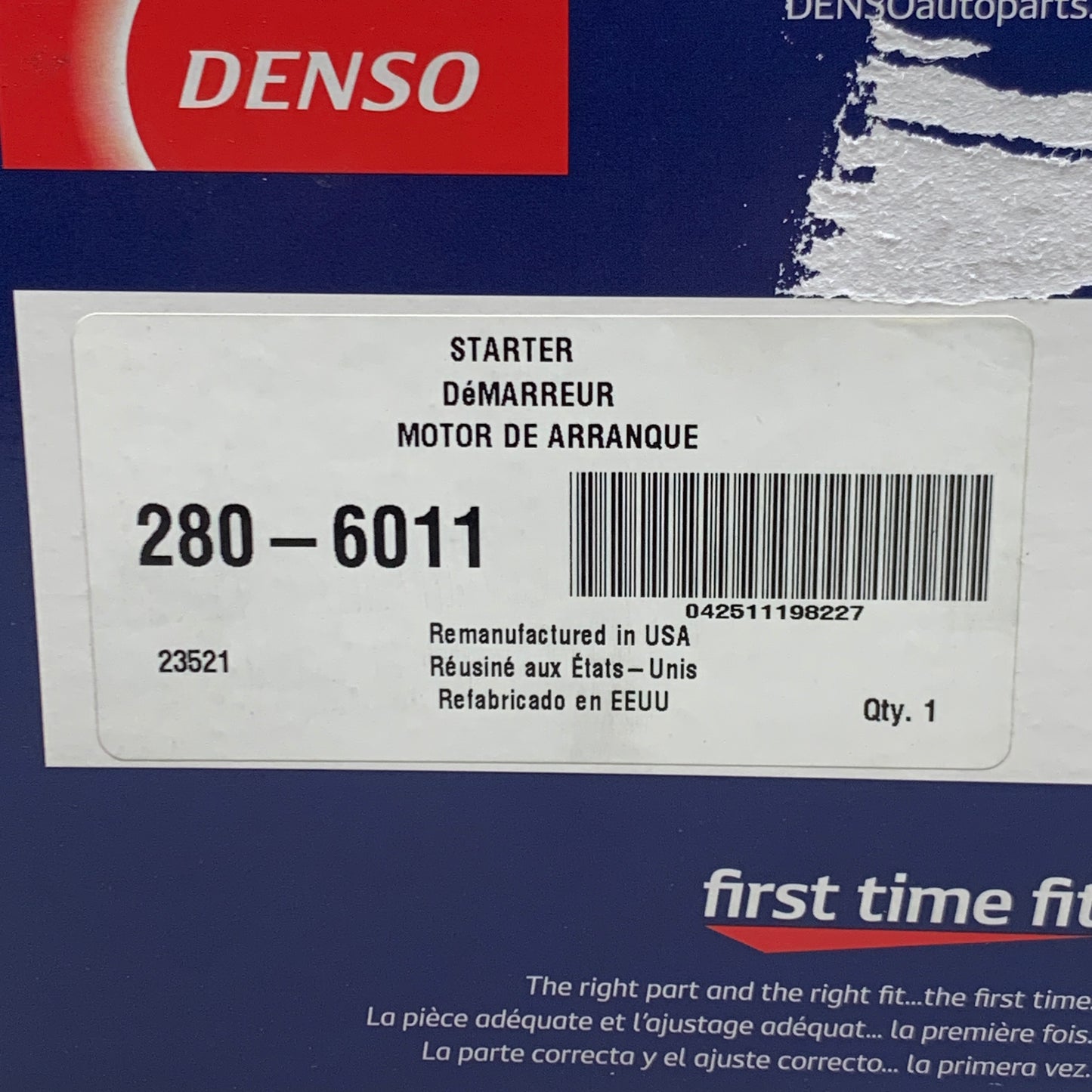 DENSO Motor Starter 1.6 Kilowatt 12.0 Volts (Remanufactured) 23521 280-6011