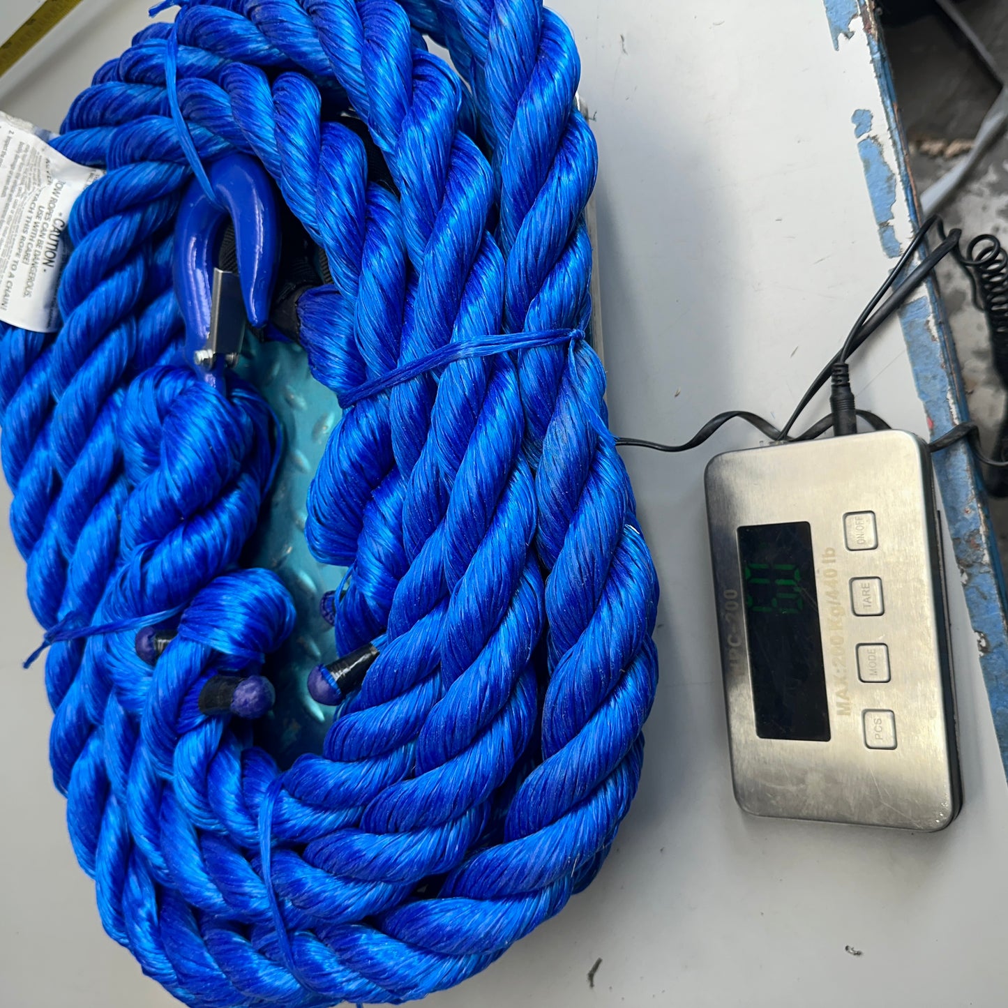 CUSTOM ROPES Tow Rope 1/2 Ton Pickup Truck 25,000 lb Capacity Blue T025