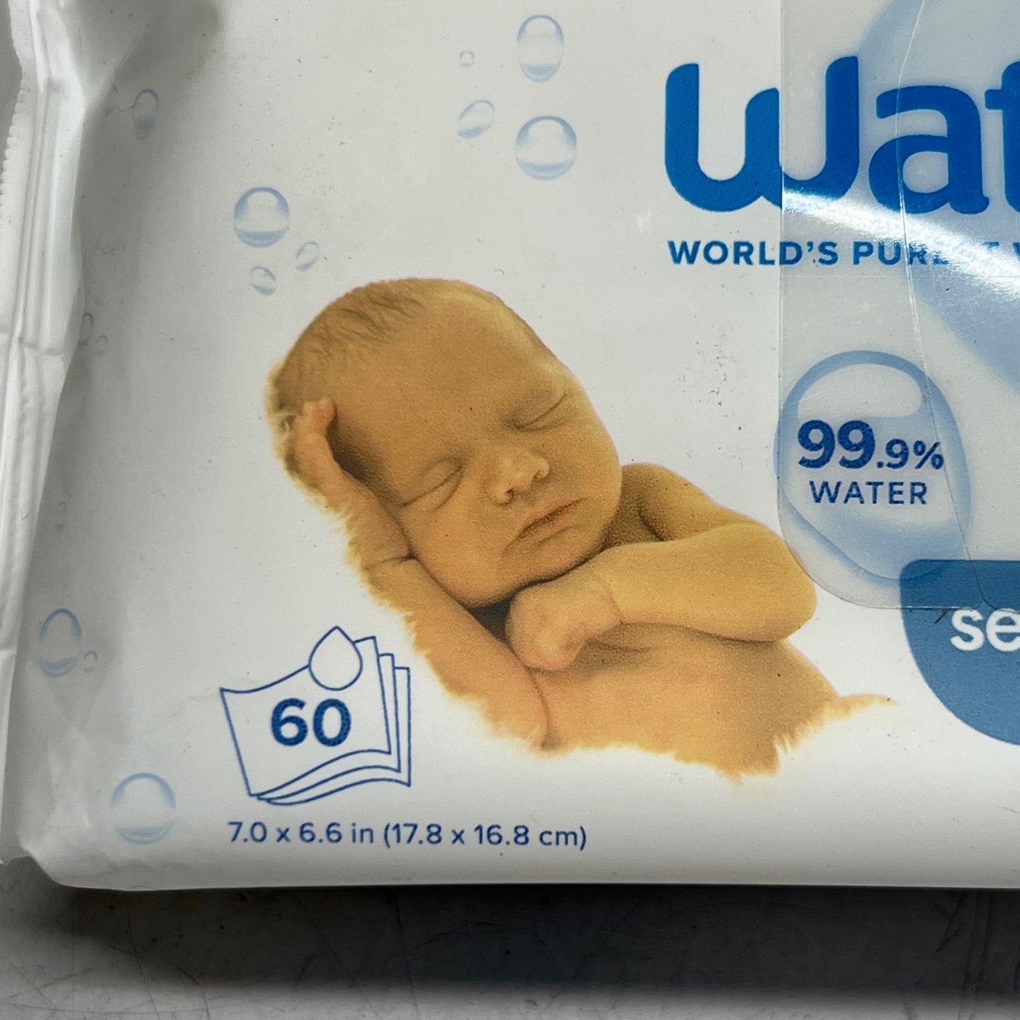 WATERWIPES (4 Pack of 60 Wipes) Sensitive+ Newborn & Baby Wipes, 3-in-1 Cleans Sz 7" x 6.6", White BB 01/26