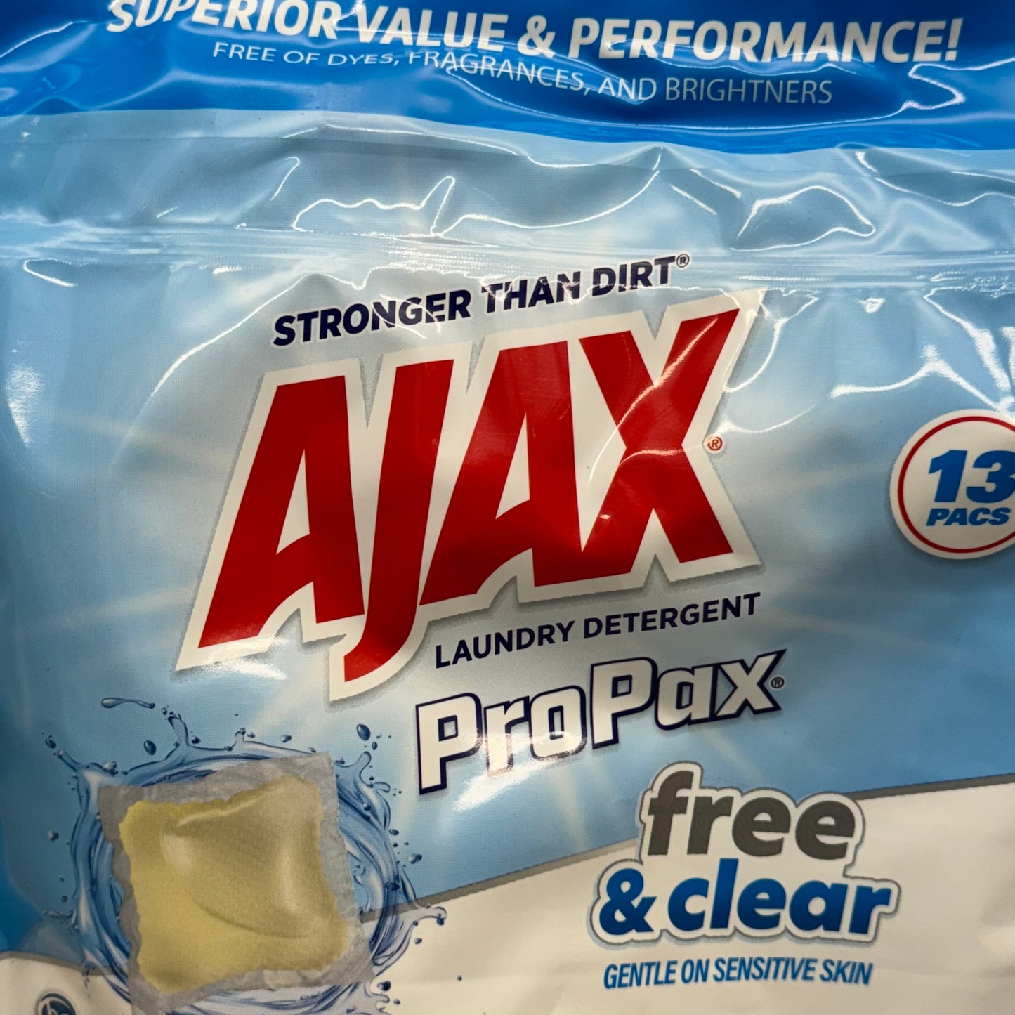 AJAX Laundry Detergent ProPax Free & Clear Unscented (4 Pack of 13) 9.2oz