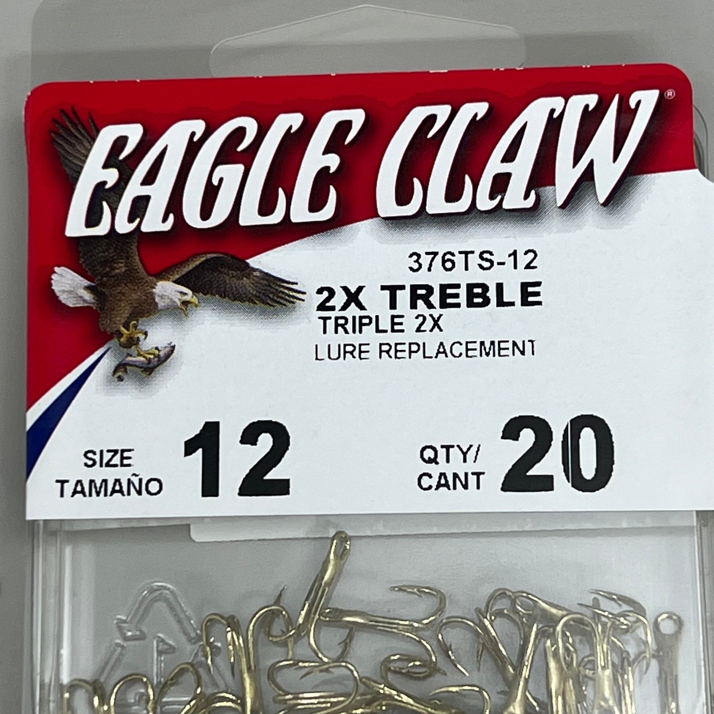 EAGLE CLAW (5 PACK) 2X Treble Hook Triple 2X Lure Repla Gold #12 20pc 376TS-12