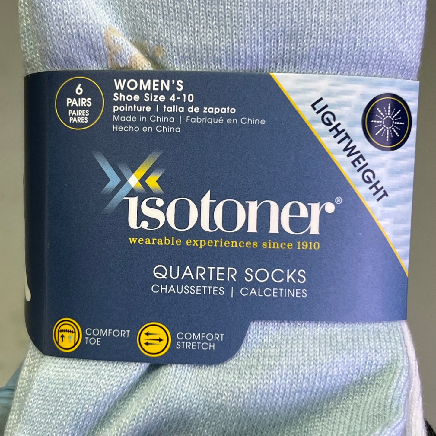 ISOTONER (6 PAIR) Quarter Socks Women's Sz 4-10, Blue