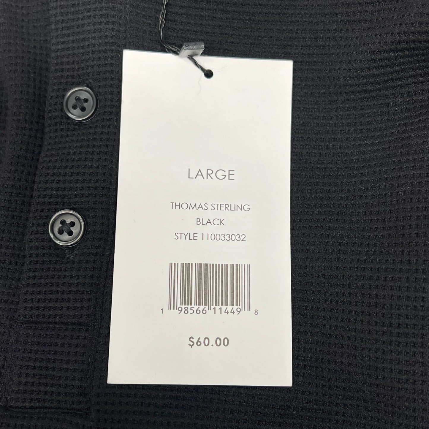 THOMAS STERLING Half Button Soft Waffle Knit Long Sleeve Men's Sz L Black