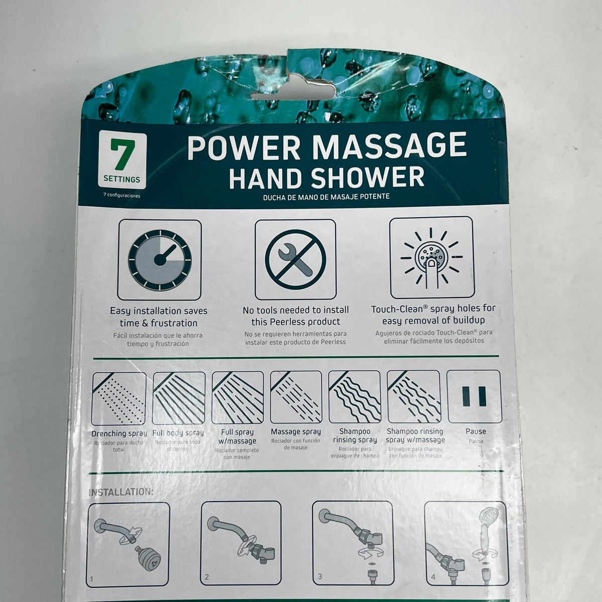 PEERLESS Hand Shower Soft Rubber Touch Clean Spray Holes 7-Setting Chrome 76730