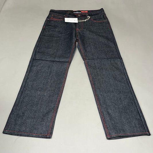 KAYDENK Raw Loose Fit Unwashed Denim Contrast Stitch Jean Men SZ 32/32 Black/Red