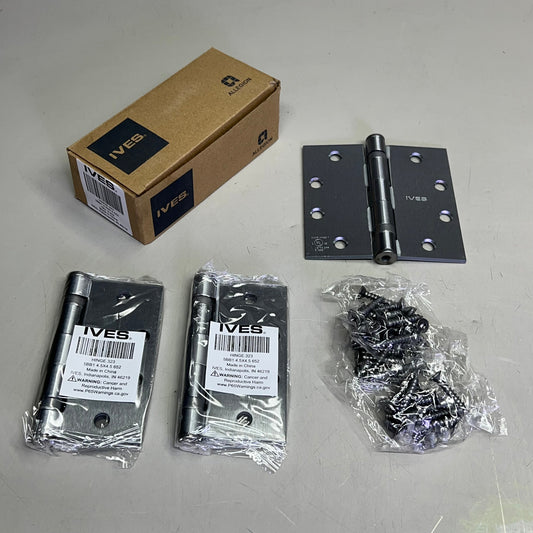 ZA@ IVES (3 PACK) Ball Bearing Hinges w/ Hardware 4.5″ x 4.5″ Satin Chrome HINGE 323 B