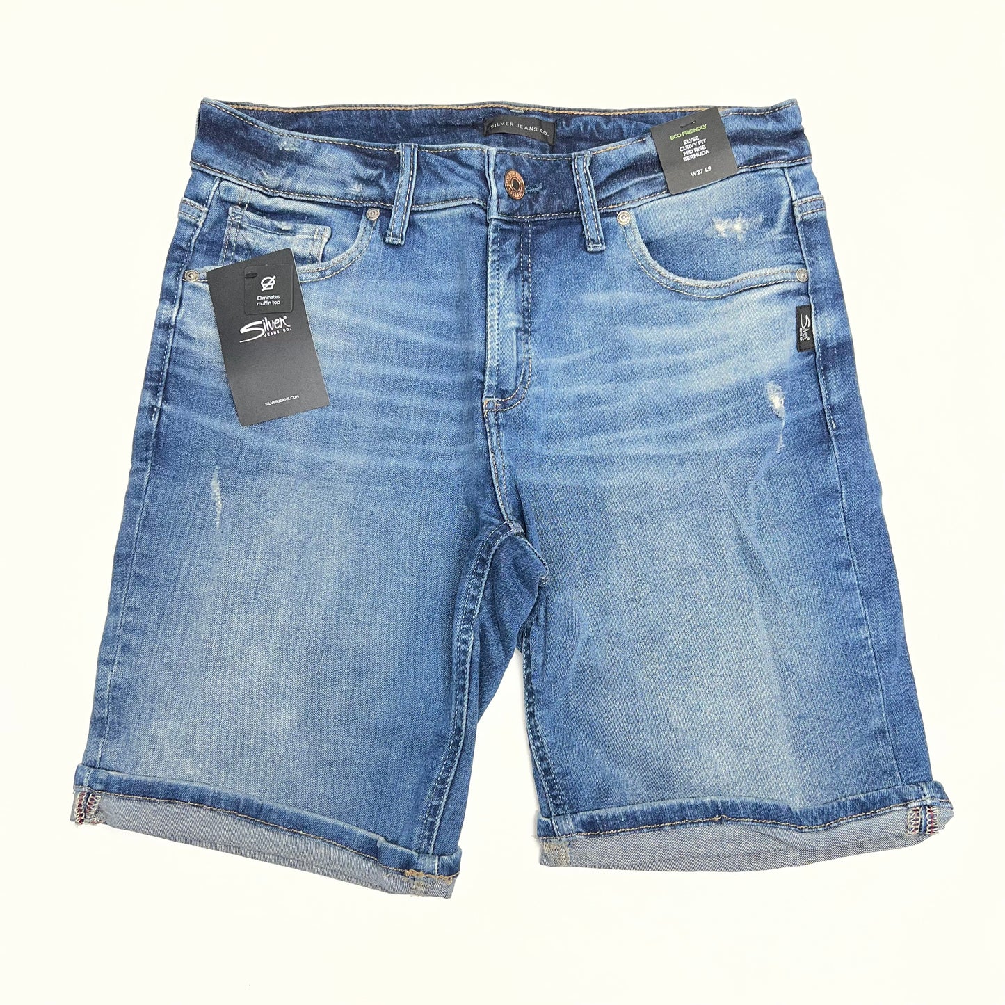 SILVER JEANS CO. Elyse Curvy Fit Mid Rise Bermuda Shorts Women's Sz 27 Indigo