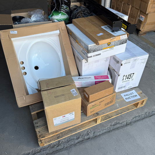 ZA@ Pallet of MIXED Rubber Trim, Currency Straps, Toilet Seat Covers, Automotive, Lighting, Honda Genuine Parts, Sink, Toner, Marking Paint,Syrup & MORE! (AS-IS)