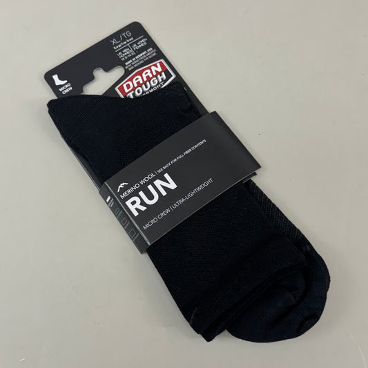 DARN TOUGH Running Socks Micro Crew Ultra Lightweight Merino Wool Men SZ XL 12.5-14.5 Black