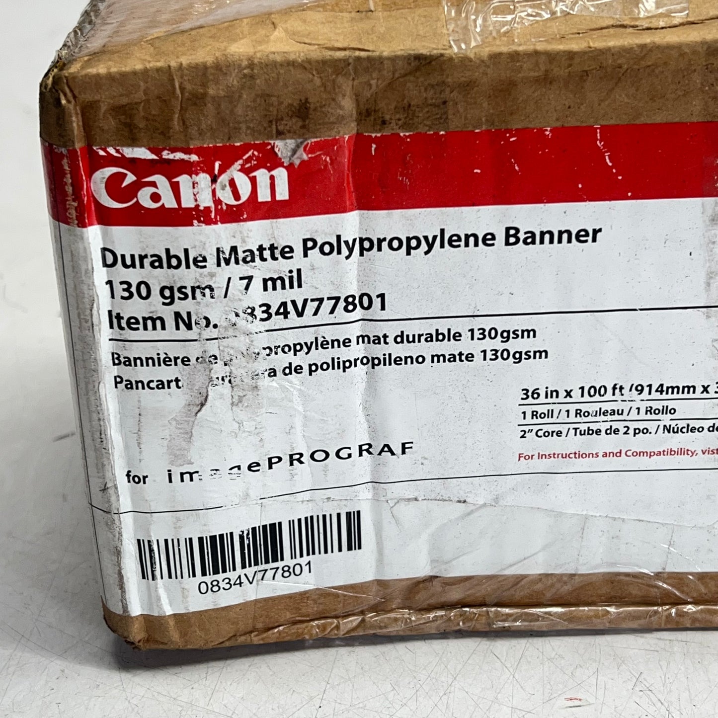 CANON Durable Matte Polypropylene Banner 36"x100' Roll 7 Mil White 0834V77801