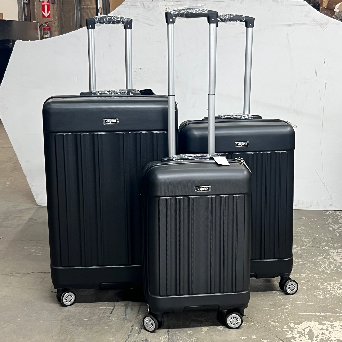 DEJUNO (3 PACK) Light Weight Expandable Spinner Rolling Suitcase Set BLACK