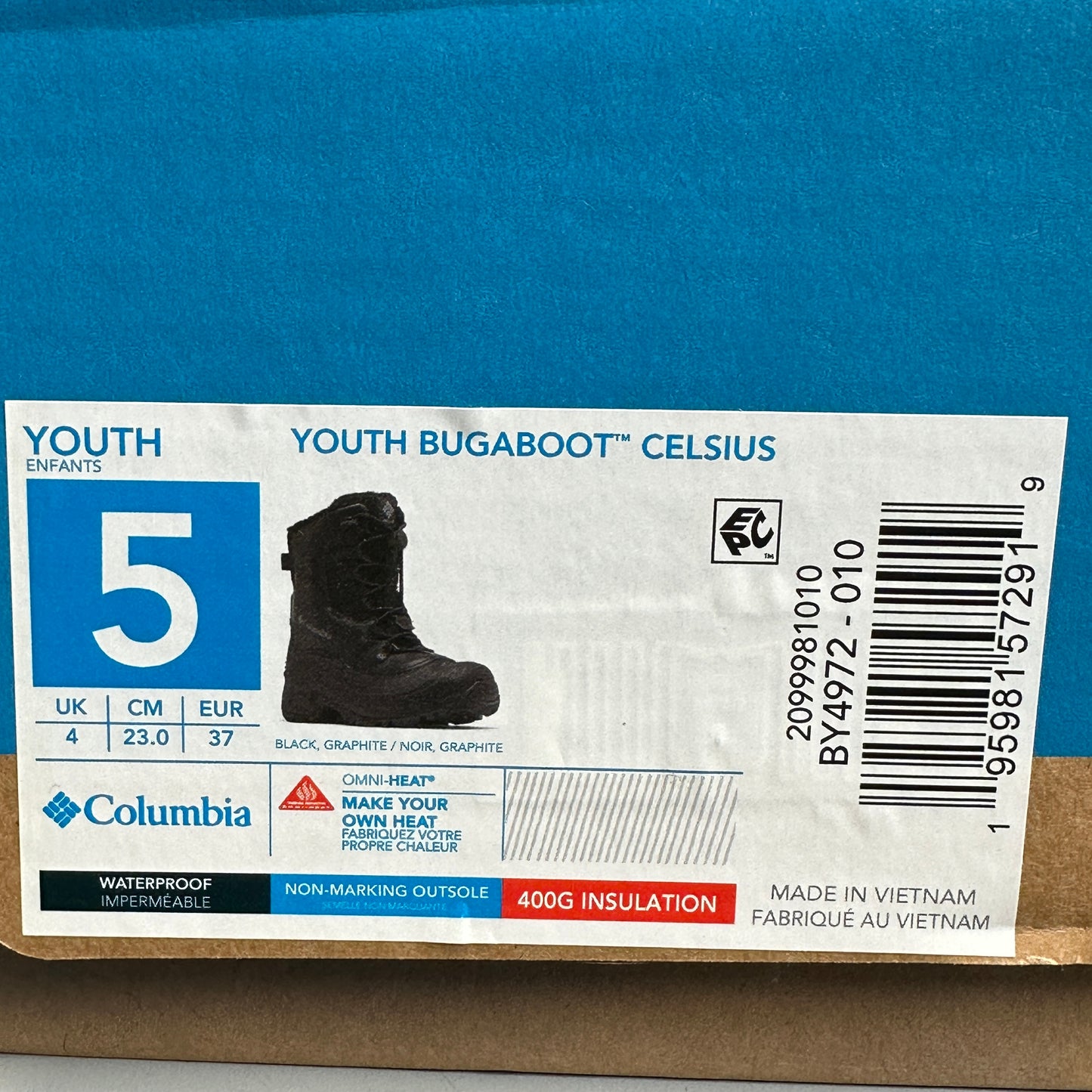 COLUMBIA Youth Bugaboot Celsius Boot Size 5 1945701