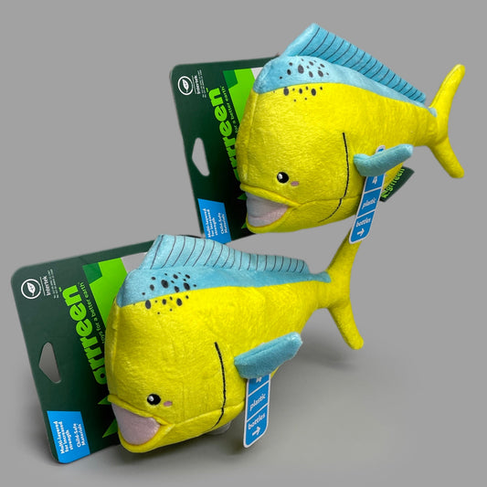 GRRREEN (2 PACK) Mahi Mahi Fish Plush Dog Toy Squeaky for Interactive Play