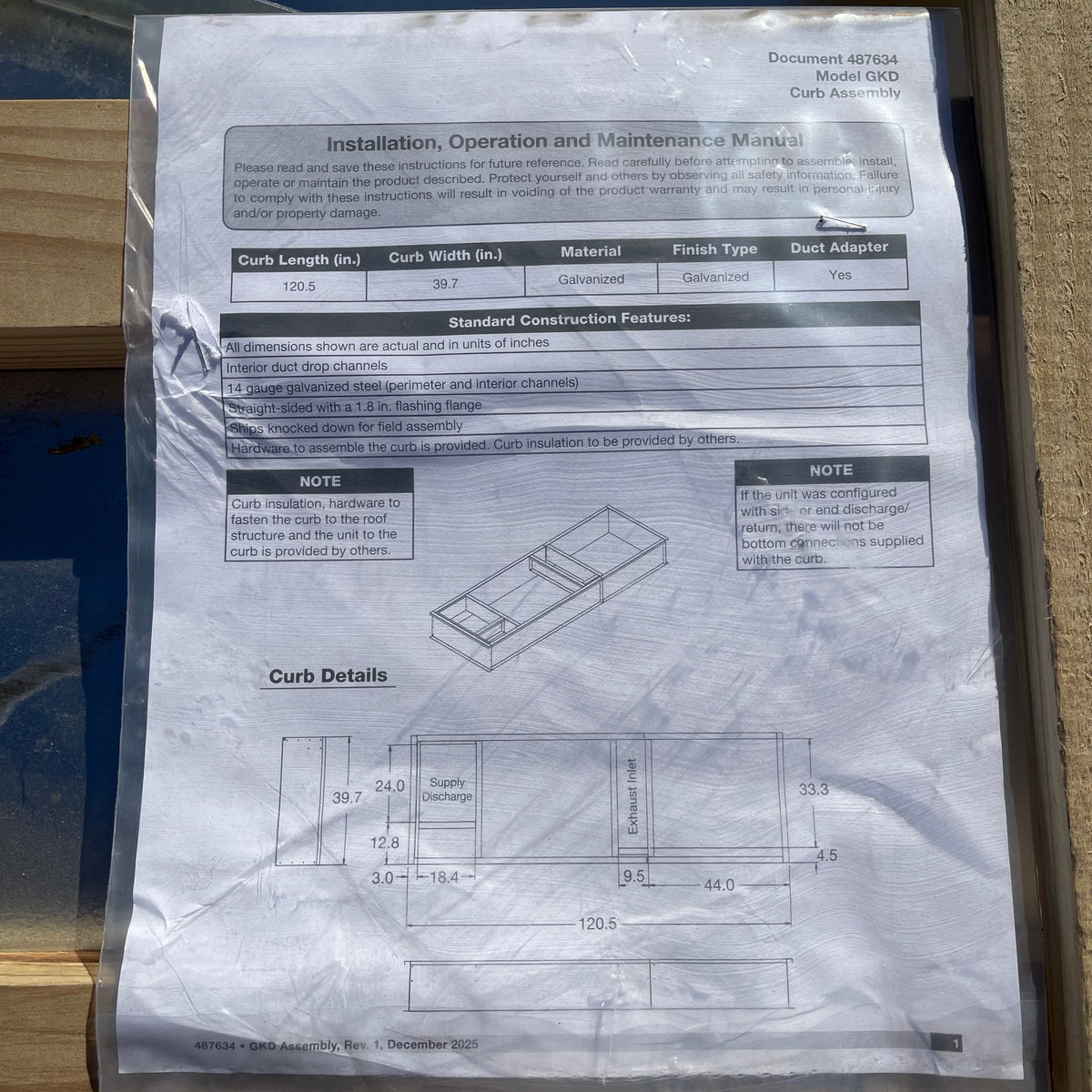 GREENHECK Model GKD Curb Assembly Galvanized Steel