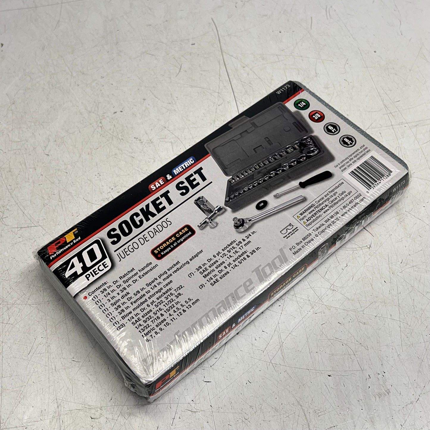 PERFORMANCE TOOL (40 PIECE) Socket Set W/ Ratchet 1/4" & 3/8" Grey/Chrome W1173