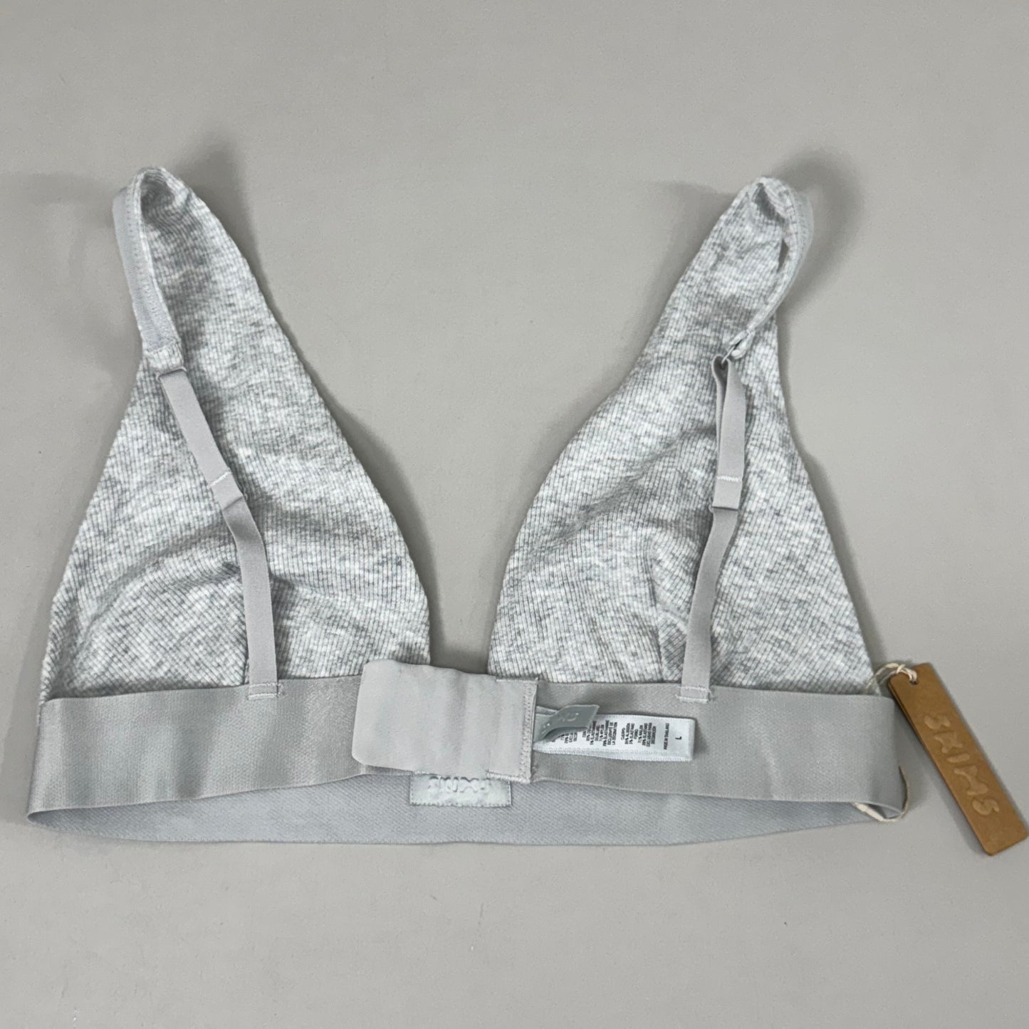 SKIMS Breathable Cotton Rib Triangle Plunge Bralette Women's Sz L Heather Grey