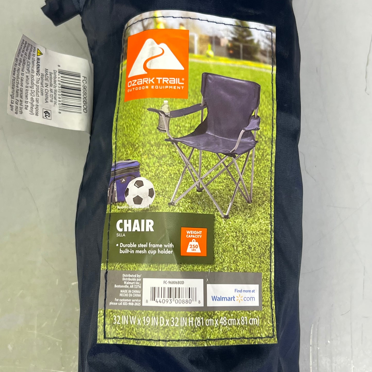OZARK TRAIL Folding Chair Sz 32"W x 19"D x 32"H FC-96806BOD, Dark Blue
