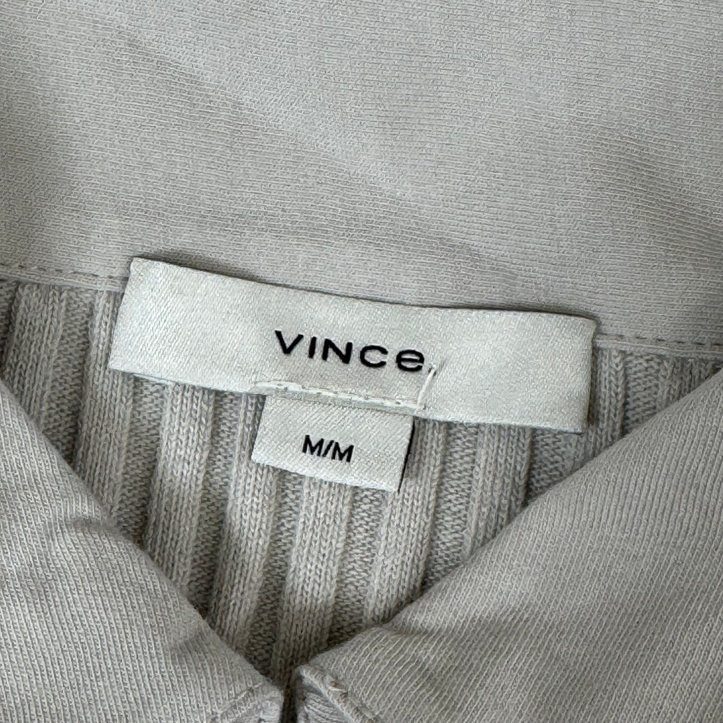 VINCE Ribbed Cotton-Blend Polo Dress 4 Button Women's Sz M Salt Glass V041584525