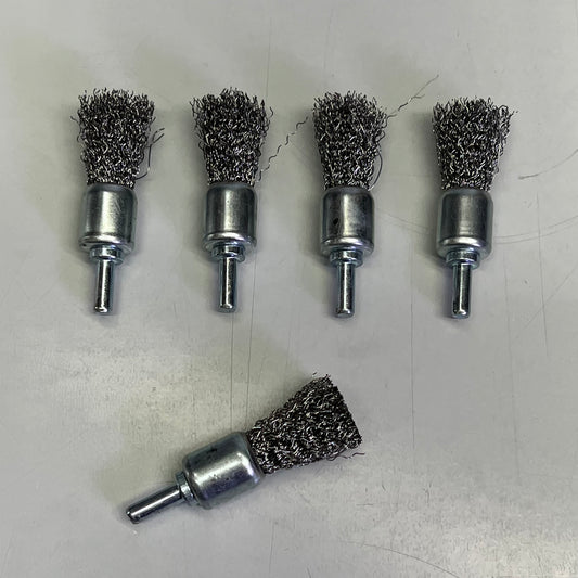 (5 PACK) Crimped Wire End Brush Stainless Steel 3/4" Dia 5/8" Post Chrome
