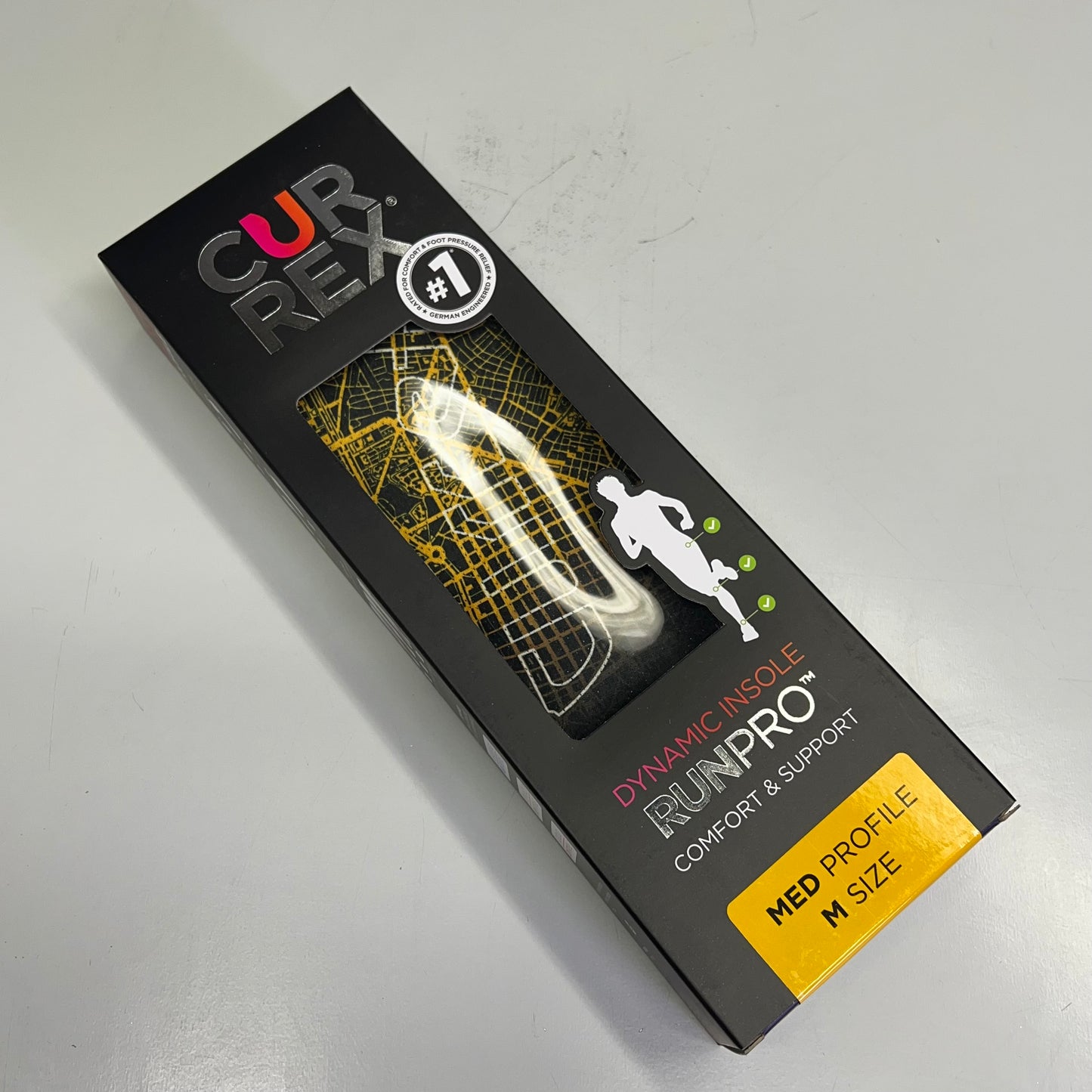 CURREX RunPro Comfort & Support Insole Mens Sz (M) 7-8.5 Black/Yellow 20123-18