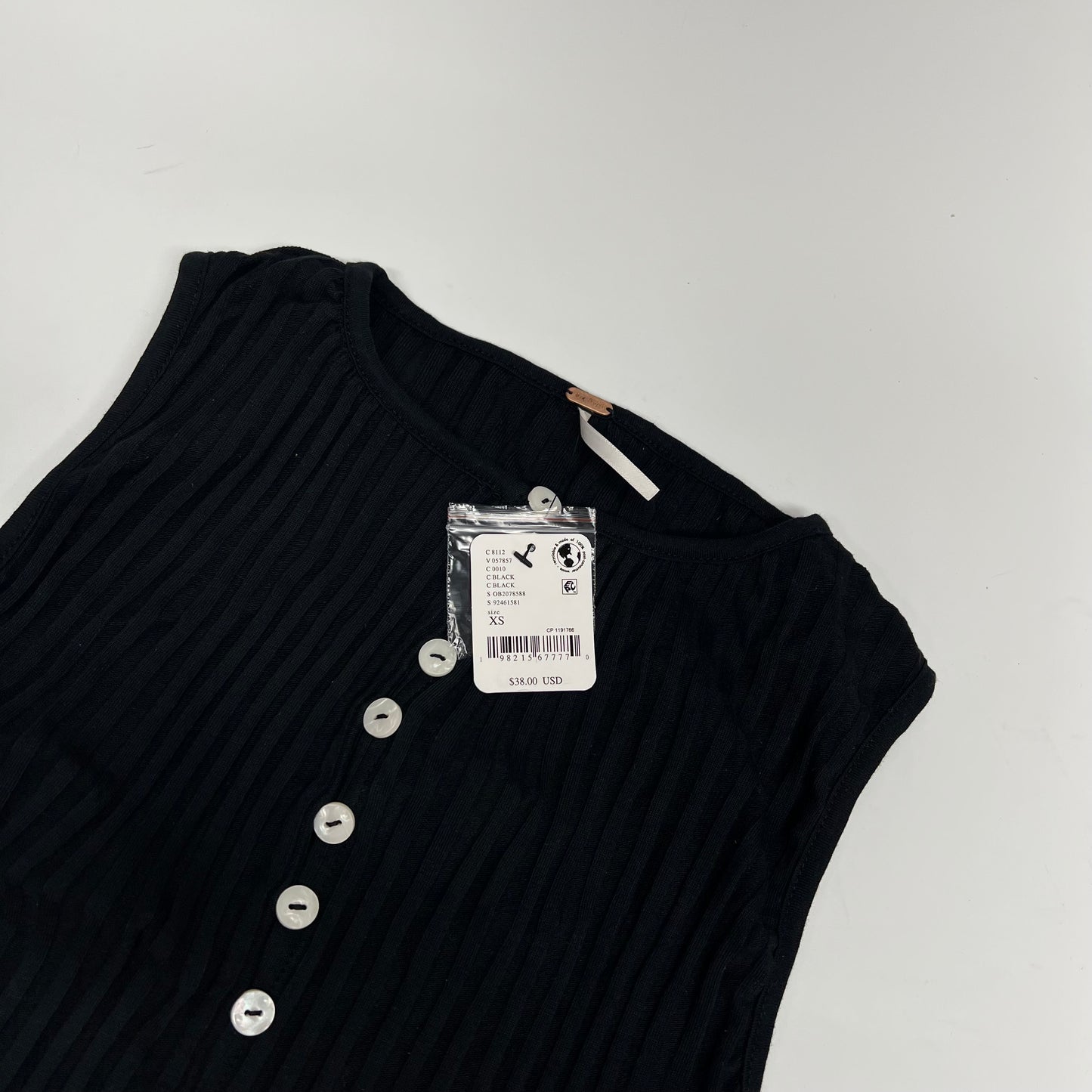 ZA@ FREE PEOPLE Tilly Ribbed Button Up Vest Women's Sz XS Black OB2078588