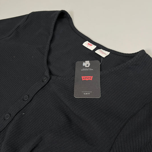 LEVI'S Muse Long Sleeve V-Neck T-Shirt Slim Fit Women's Sz XL Black A87830001