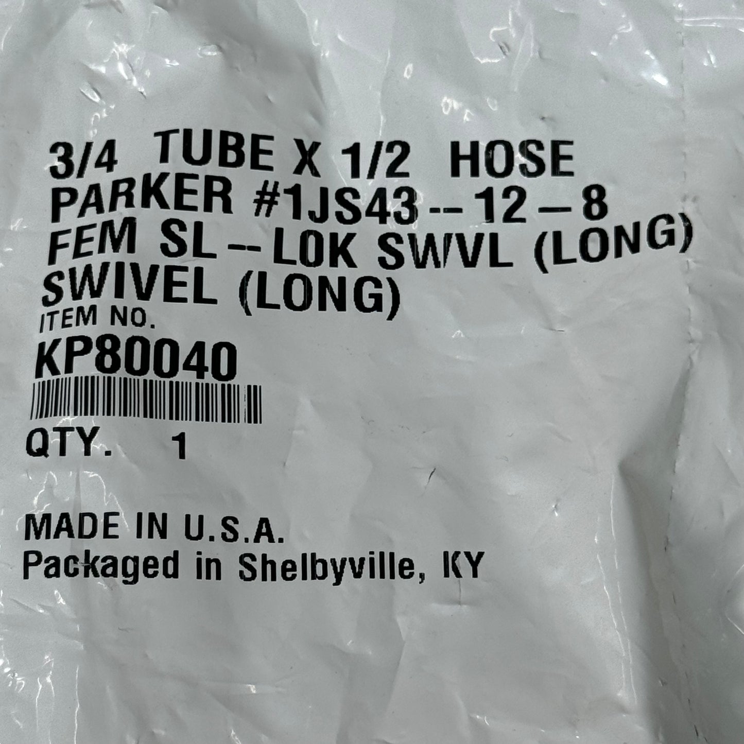 PARKER Hydraulic Hose 1JS43-12-8 Female Seal-LOK Swivel 3/4" x 1/2" Steel KP80040