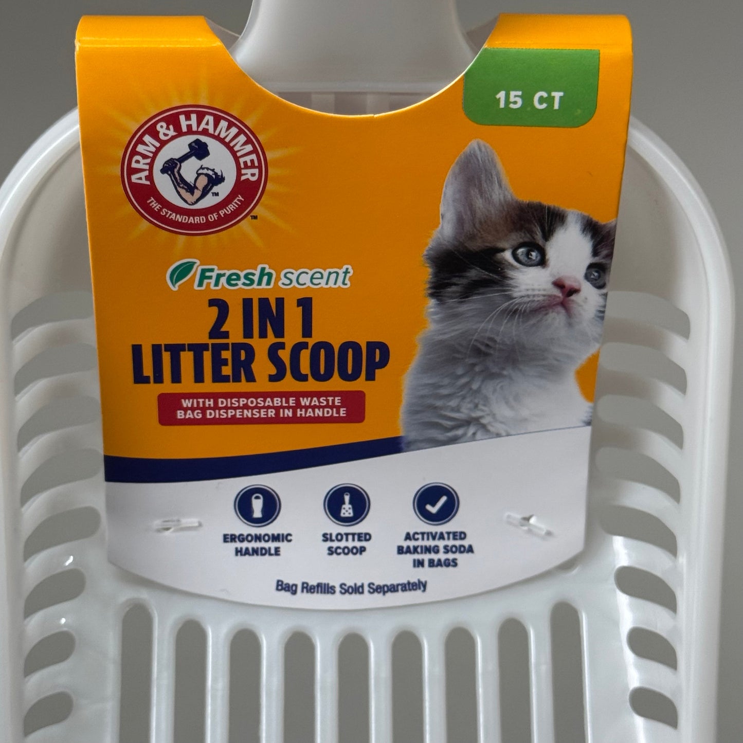 ZA@ ARM & HAMMER 2 in 1 Litter Scoop w/ Disposable Waste Bag (3 PACK) 14" White 29119 C