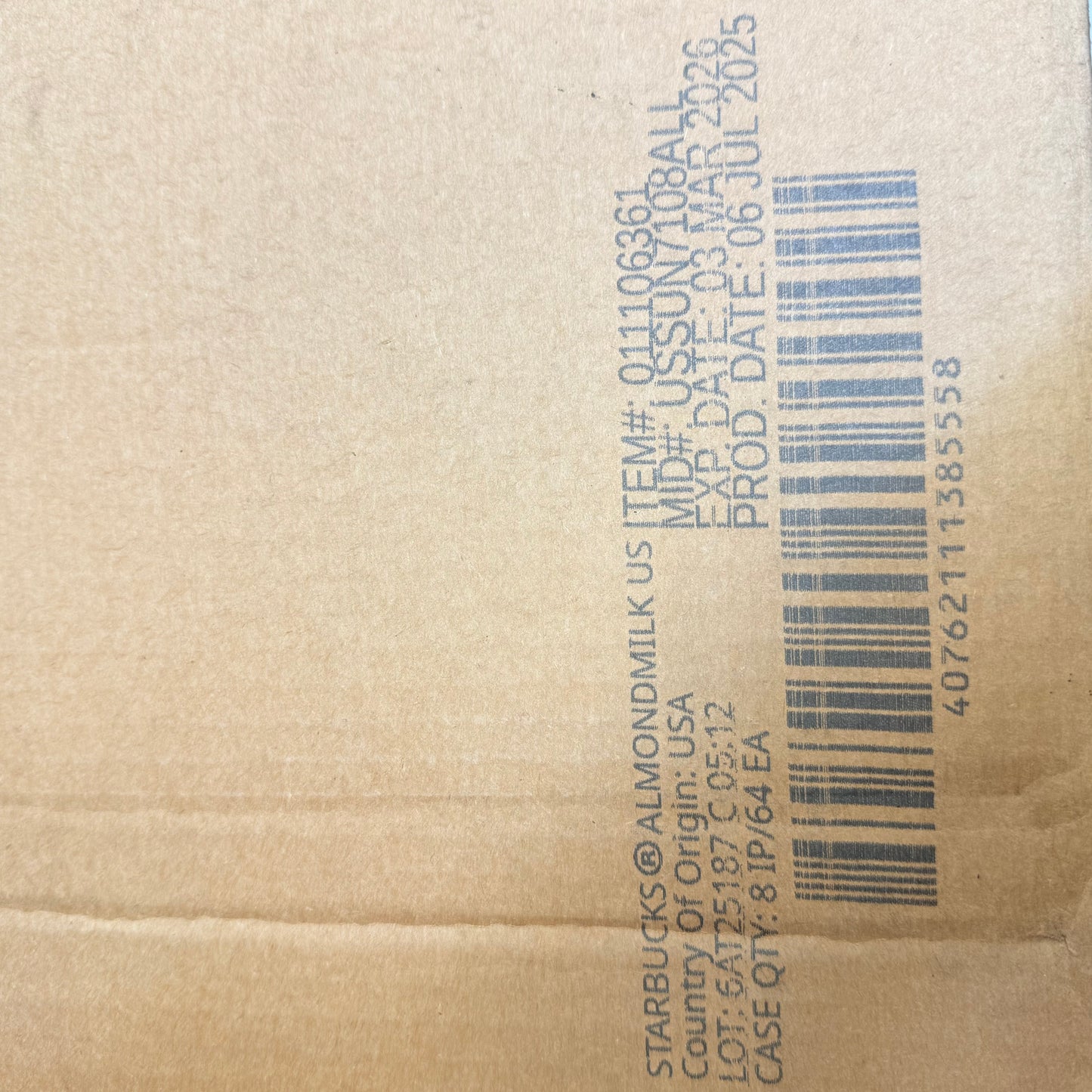 ZA@ STARBUCKS (8 PACK) Unflavored Almond Milk Fortified Beverage 64 fl oz BB 03/26