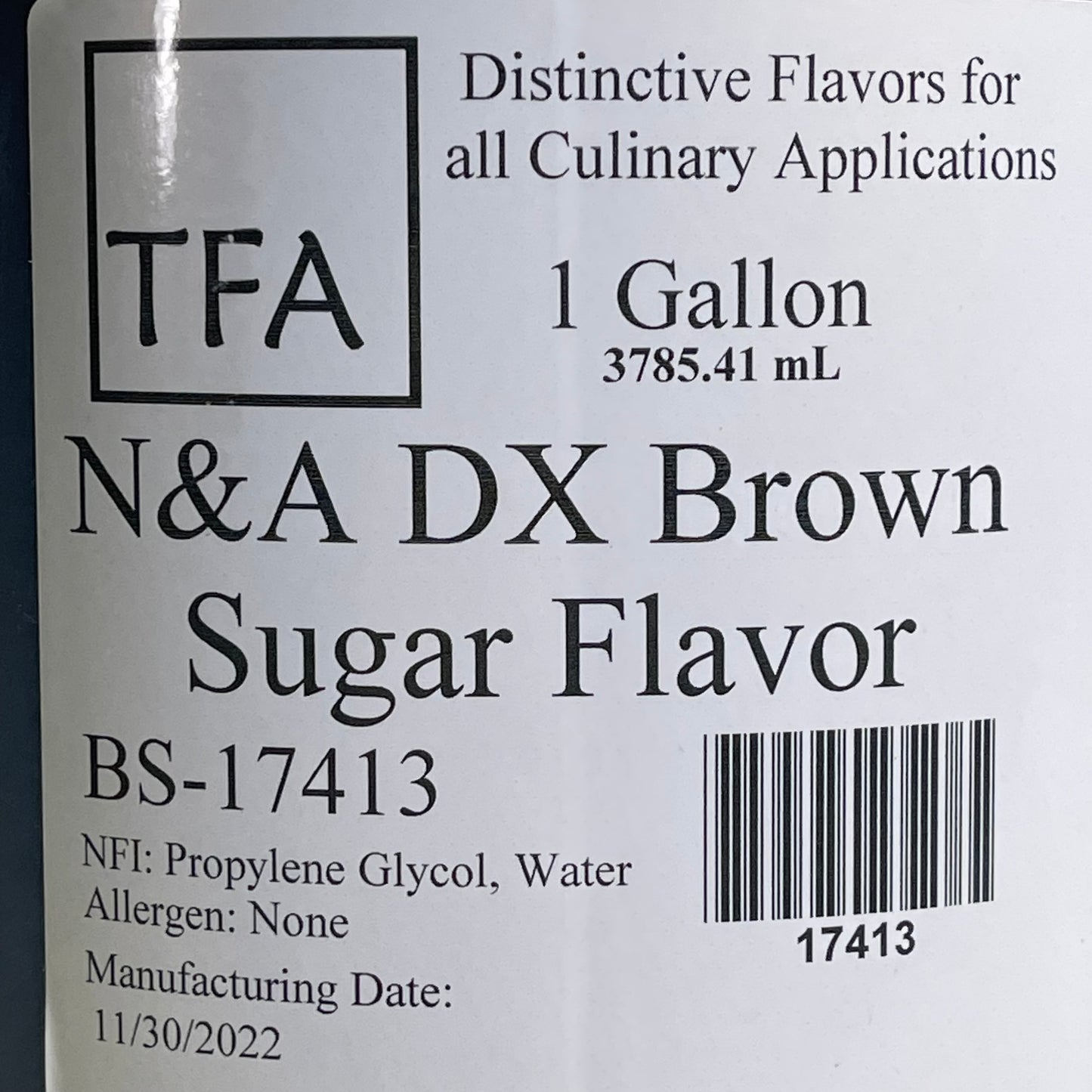 TFA N&A DX Brown Sugar Flavor Dessert & Bakery Syrup 1 Gallon BS-17413
