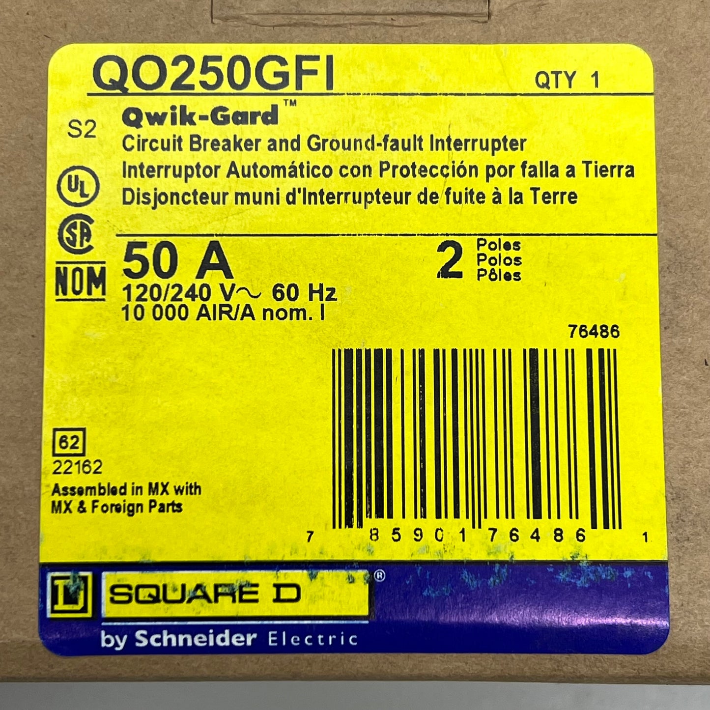 SQUARE D 50A QO GFCI Ground Fault Breaker QO250GFI